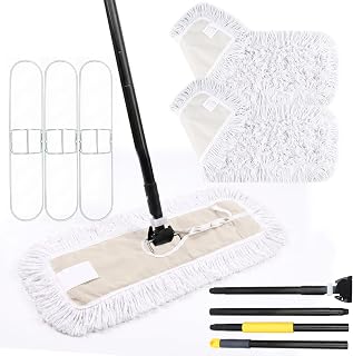 3 Pack 24 Inch Dust Mop Frame + 3 Pack 24" Cut End Dust Mop Replacement Heads + 61” Extendable Clip On Dust Mop Handle