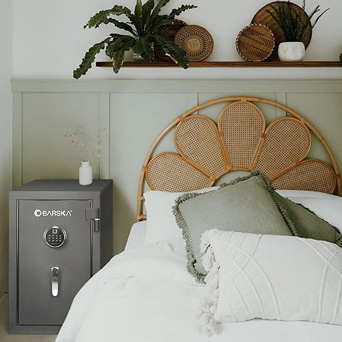 Miniatura 8 de Barska Caja fuerte biométrica ignífuga de 2.02 pies cúbicos con huella digital y bloqueo de teclado, seguridad digital con luz LED, alarma, acceso