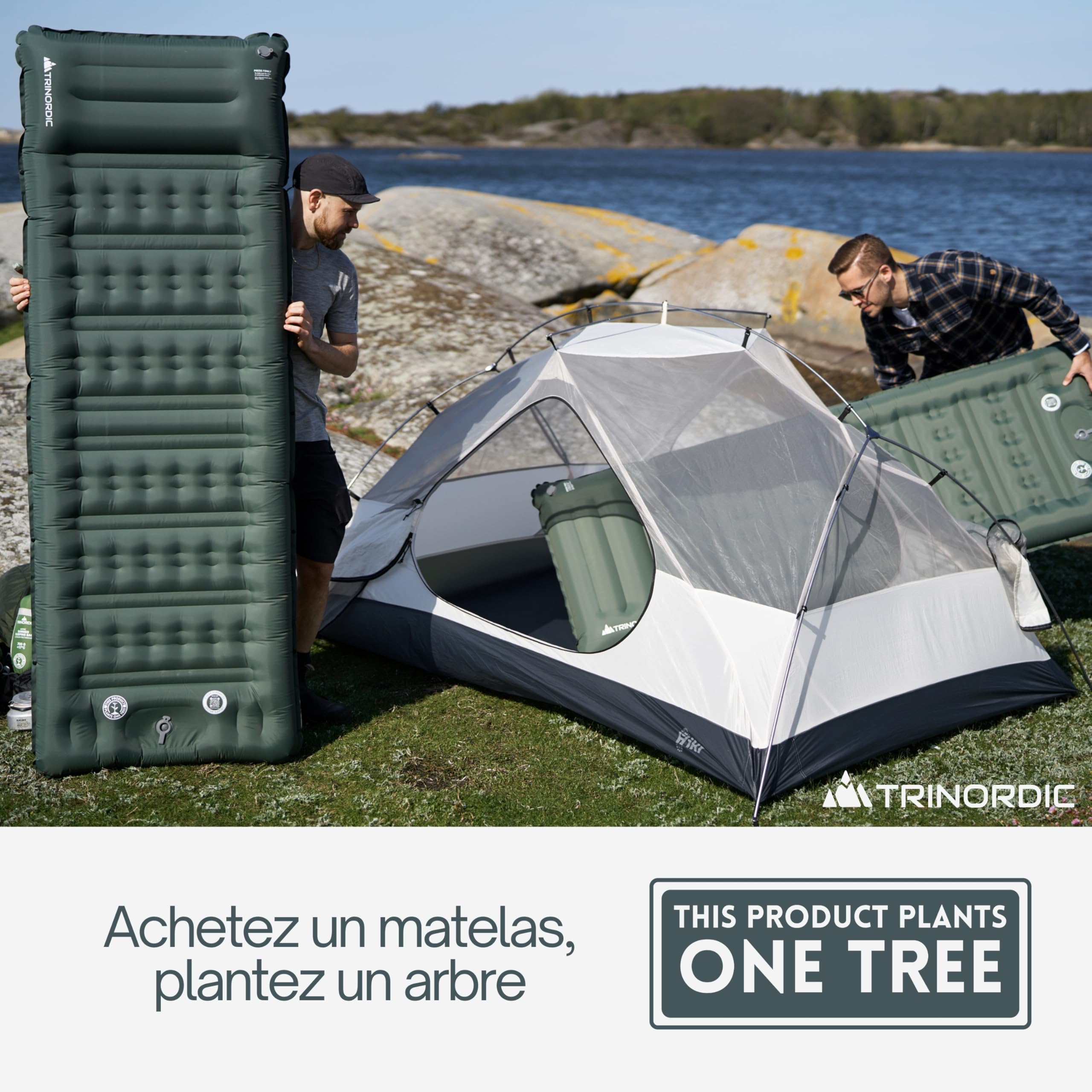 Trinordic Matelas Gonflable Camping Épais - 12 cm Extra Épais et Large avec Pompe à Pied et Oreiller - Matelas Gonflable 1 Place Léger pour Aventures en Plein Air, Randonnée, Bikepacking