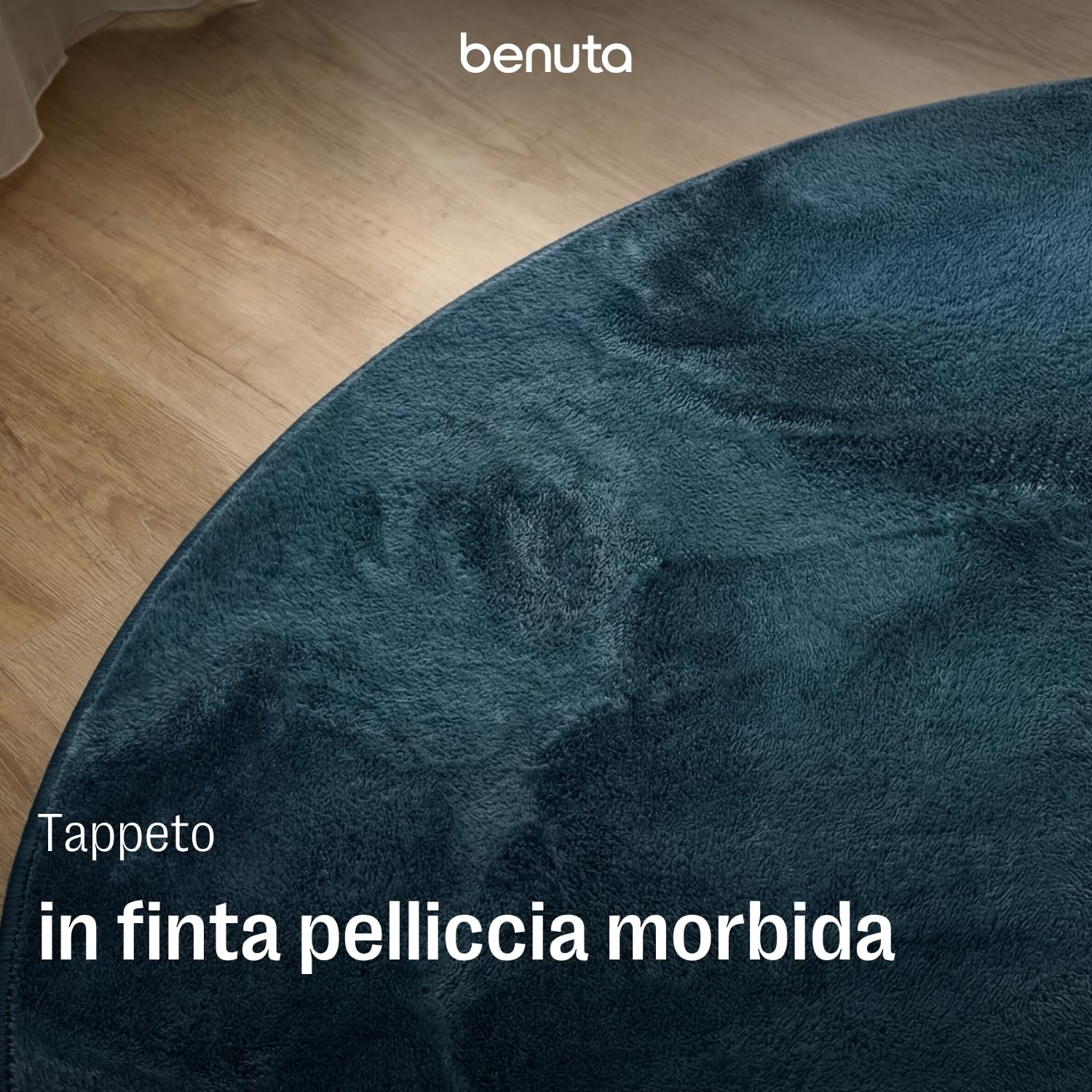 benuta Basic Tappeto salotto Furry - Turchese Rotondo 160 cm - Soffice salotto - Retro antiscivolo - Lavabile - Compatibile con riscaldamento pavimento