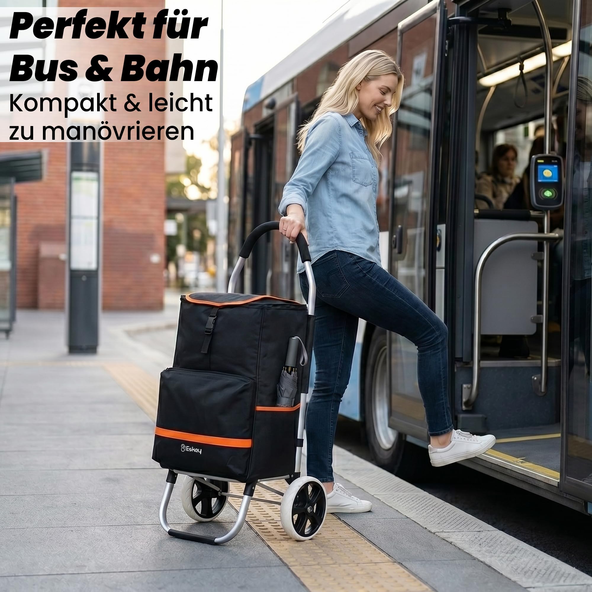 Eskey Einkaufstrolley mit Kühlfach – Einkaufswagen - Klappbar - Wasserdicht