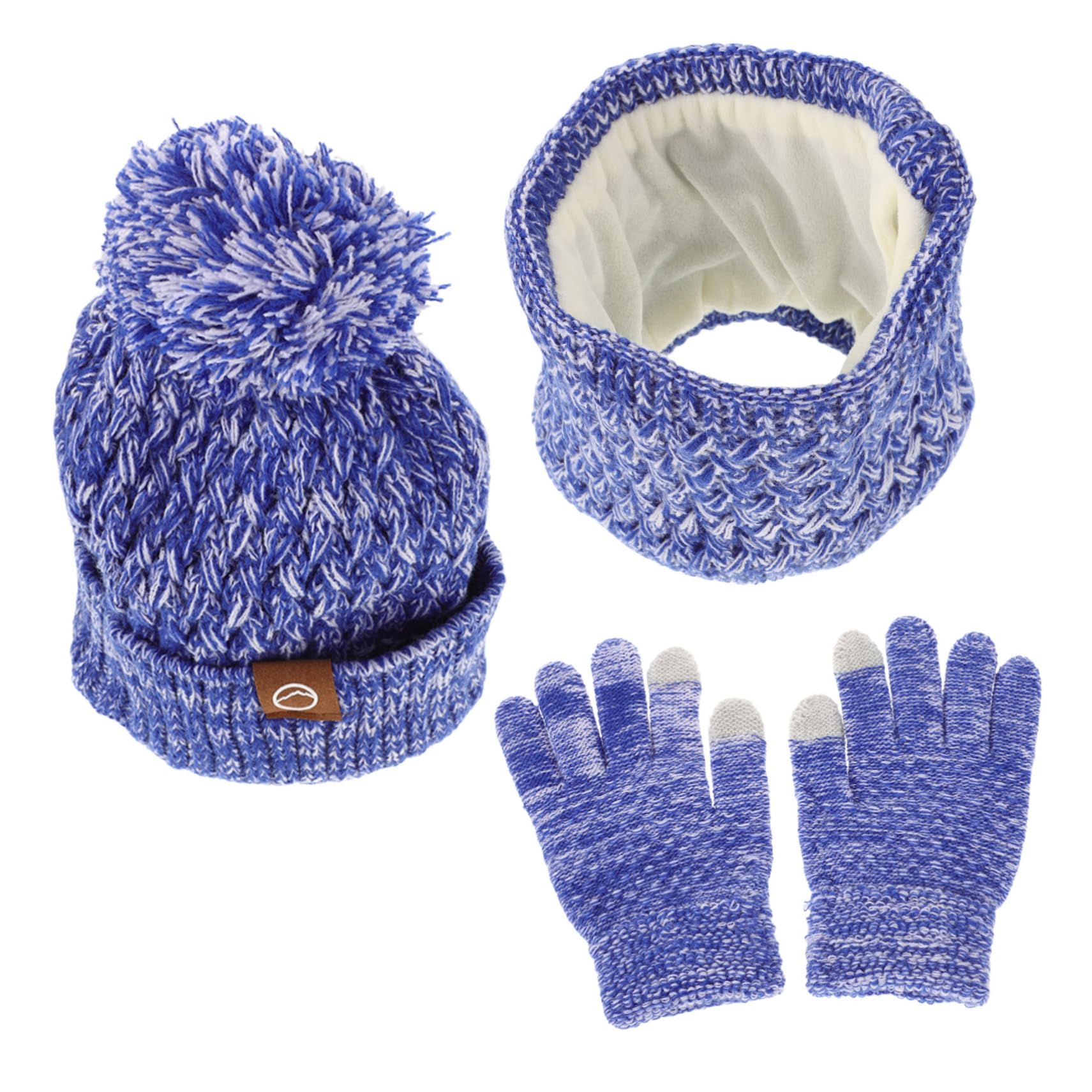 VALICLUD Baby Winter Hat Gloves Scarf Set Girls Boys Knitted Beanie with Pom Pom Neck Gaiter for Cold Weather Sky-Blue