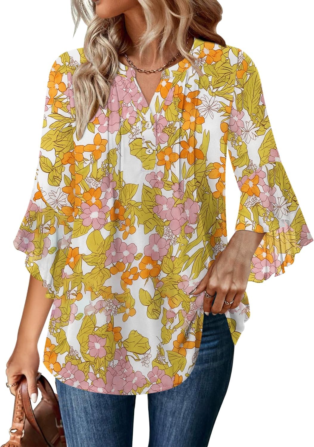 Angerella Womens 3/4 Sleeve Dressy Casual Top Trendy Shirts V Neck Business Work Chiffon Blouses - Image 4