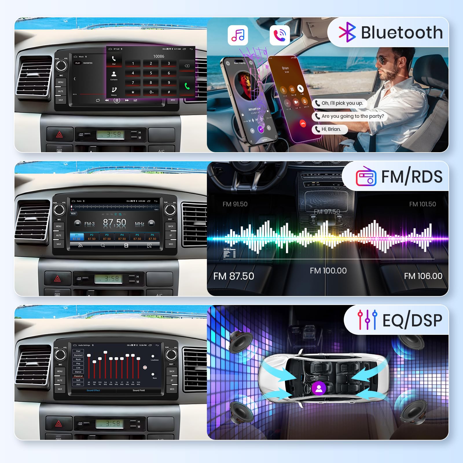 2 GB + 64 GB Android Radio samochodowe do Toyota Corolla E120 2000-2006 BYD F3 2006-2013 z automatycznym systemem Android CarPlay, Hodozzy 2 Din 7 cali ekran dotykowy Radio z GPS Bluetooth WIFI EQ FM