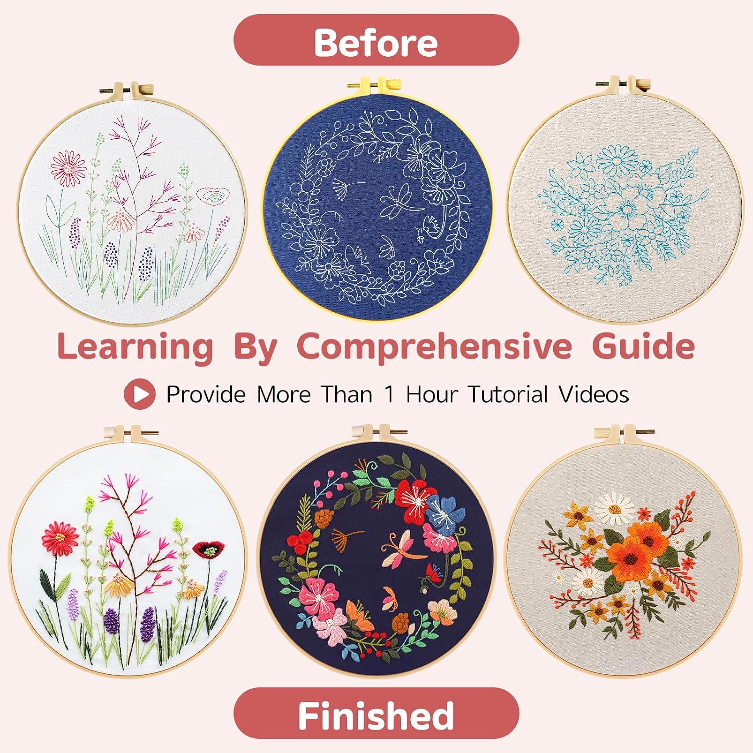Meyocky Embroidery Kit for Beginners with Floral Leaf Patterns Stitch Video image 4