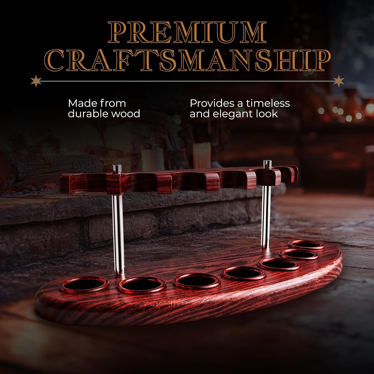 Watlux Tobacco Pipe Stand for Smoking Pipes Wooden Display Pipe Holder Arch 7" For 7 Smoking Pipes, Brown Color Tobacco Kit Pipe Holder 7 Slots Design and Ashtray, Cork