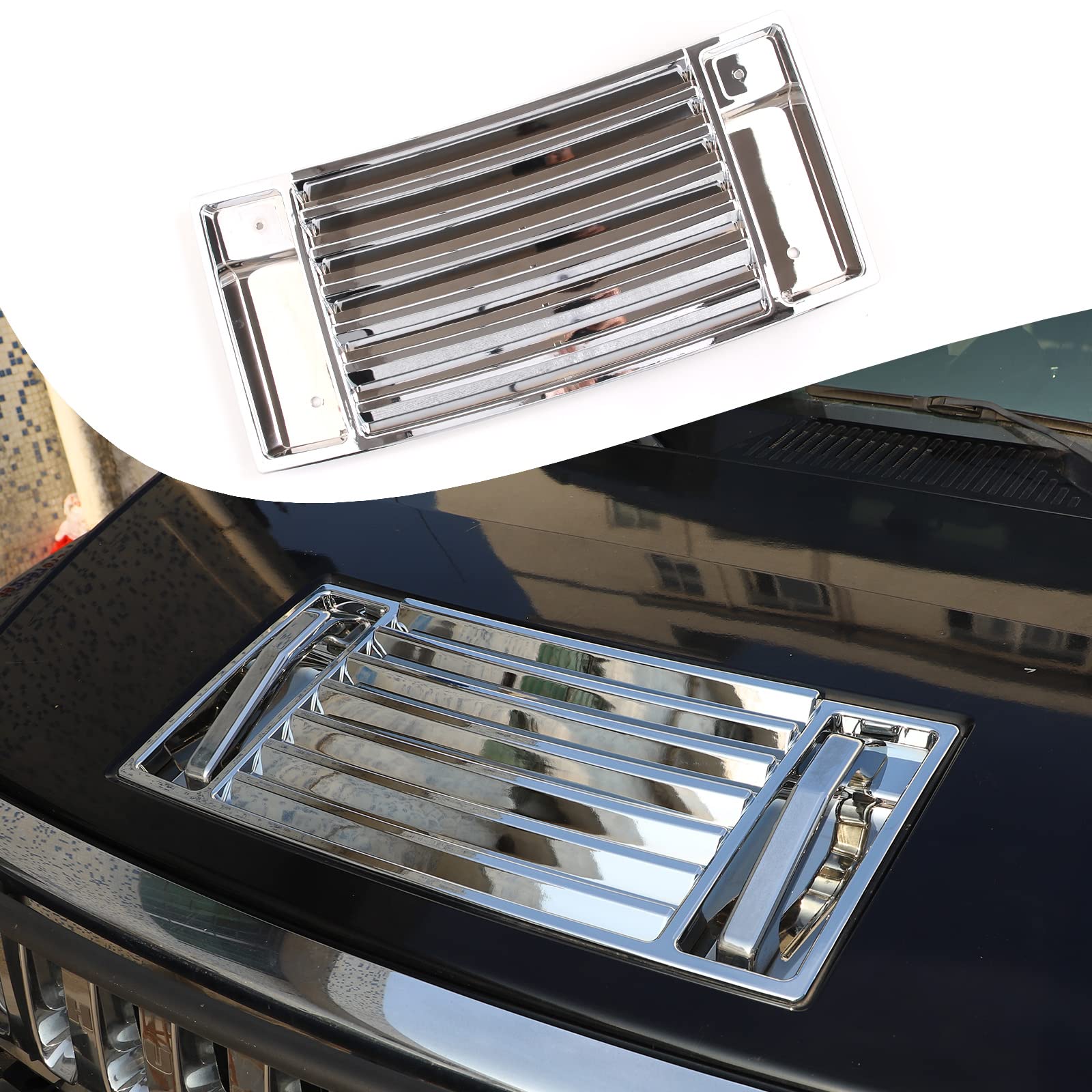 Lcojicep Hood Deck Vent Panel Covers Trim Moulding Compatible with Hummer 2003-2009 H2 Front Hood Vent Louver Cover, front hood grille trim (hood vent panel, Bright Light)