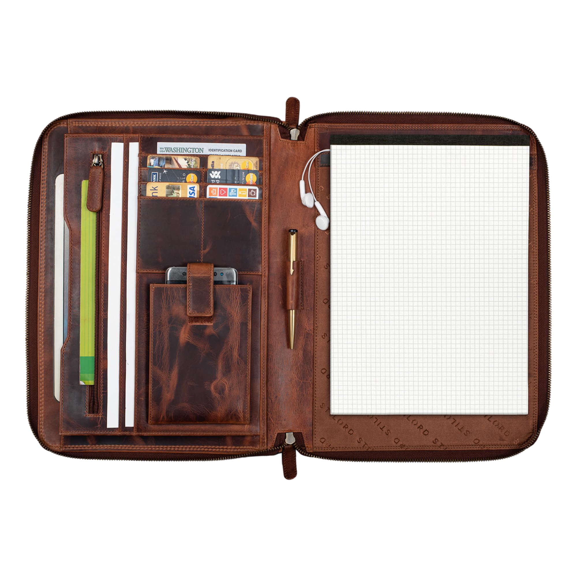 STILORD 'Ferris' Leather Document Folder A4 XL Vintage Conference Folder for 13,3 inch Laptops MacBook PC Case Bag Organiser Notebook Genuine Leather - Image 4