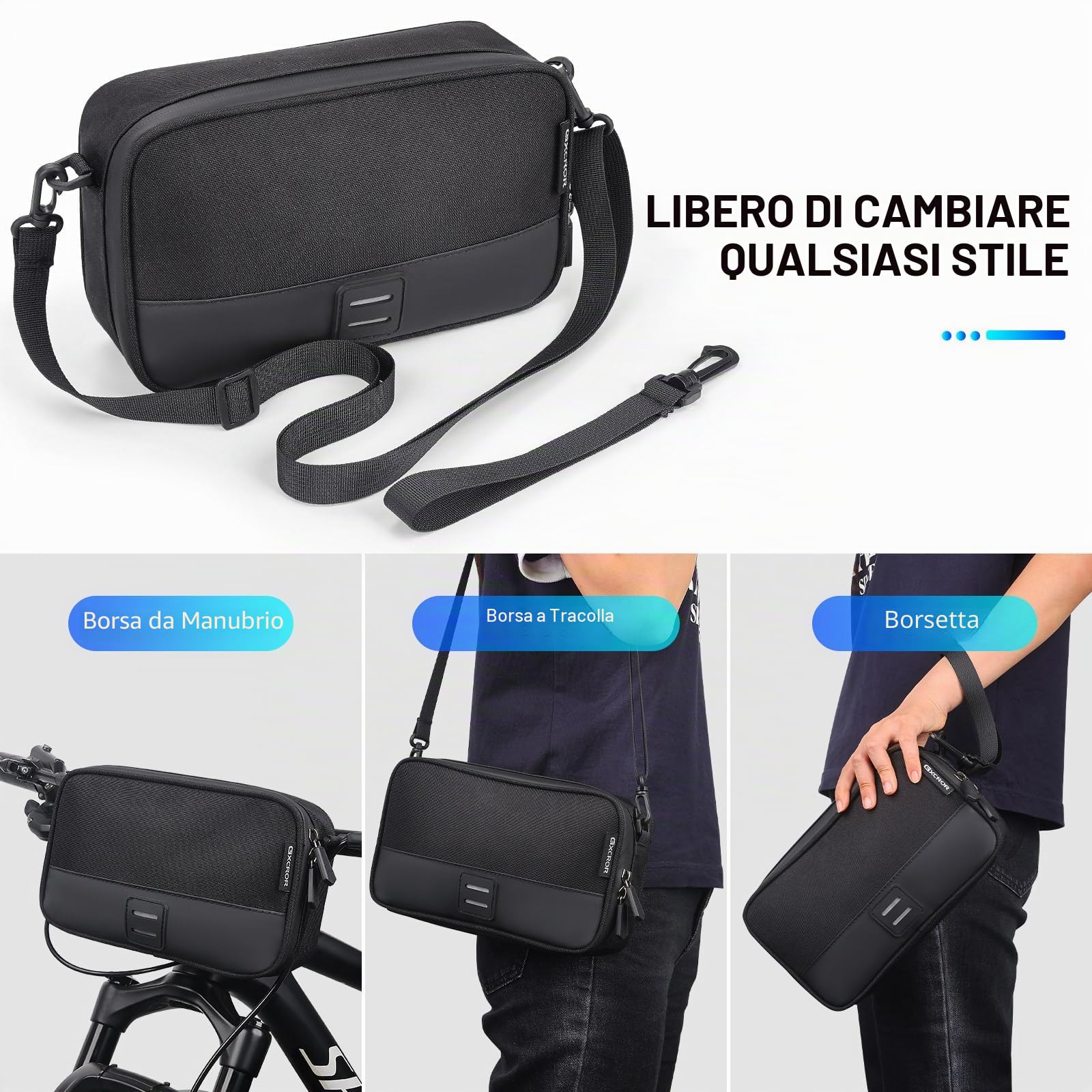 GXCROR Borsa da manubrio per bicicletta, borsa anteriore Magic Tape