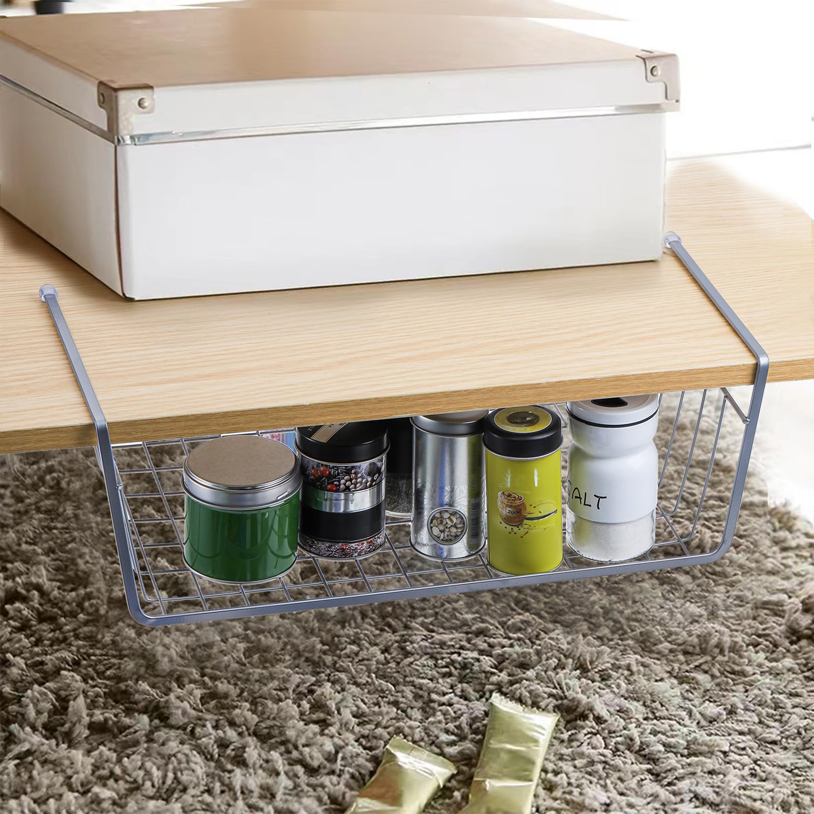 Jucoan 3 Stück Regalkörbe, 38 x 25,4 x 15 cm, zum Einschieben, Drahtkörbe, zum Aufhängen unter dem Schrank, Regal, Aufbewahrungskörbe für Küche, Speisekammer, Schrank, Bücherregal, groß