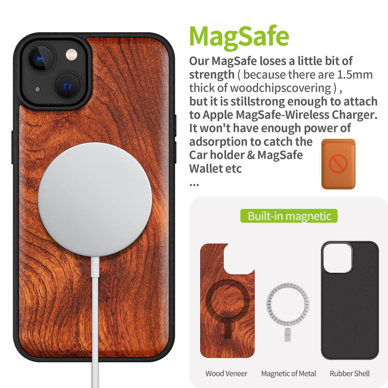 Carveit Custodia In Legno Di Noce Per IPhone 14 Plus – Cover Magnetica Con Incisione Laser Artistica, Bumper TPU Anticaduta, Compatibile Con MagSafe