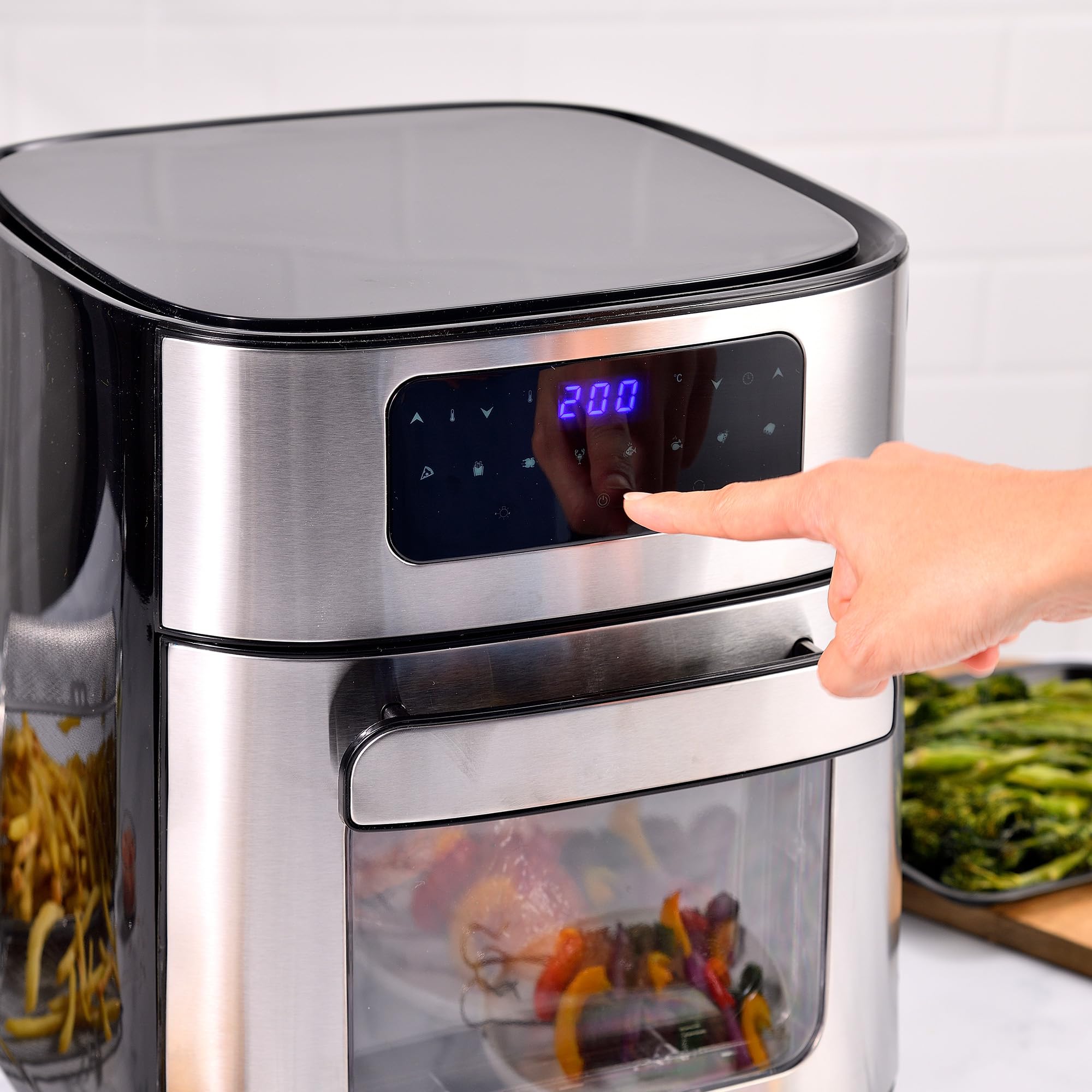 MasterPRO FOODIES frytkownica na gorące powietrze o pojemności 10 l, 1700 W, z okienkiem i cyfrowym wyświetlaczem LED, 8 programów gotowania, oszczędność energii, regulowana temperatura