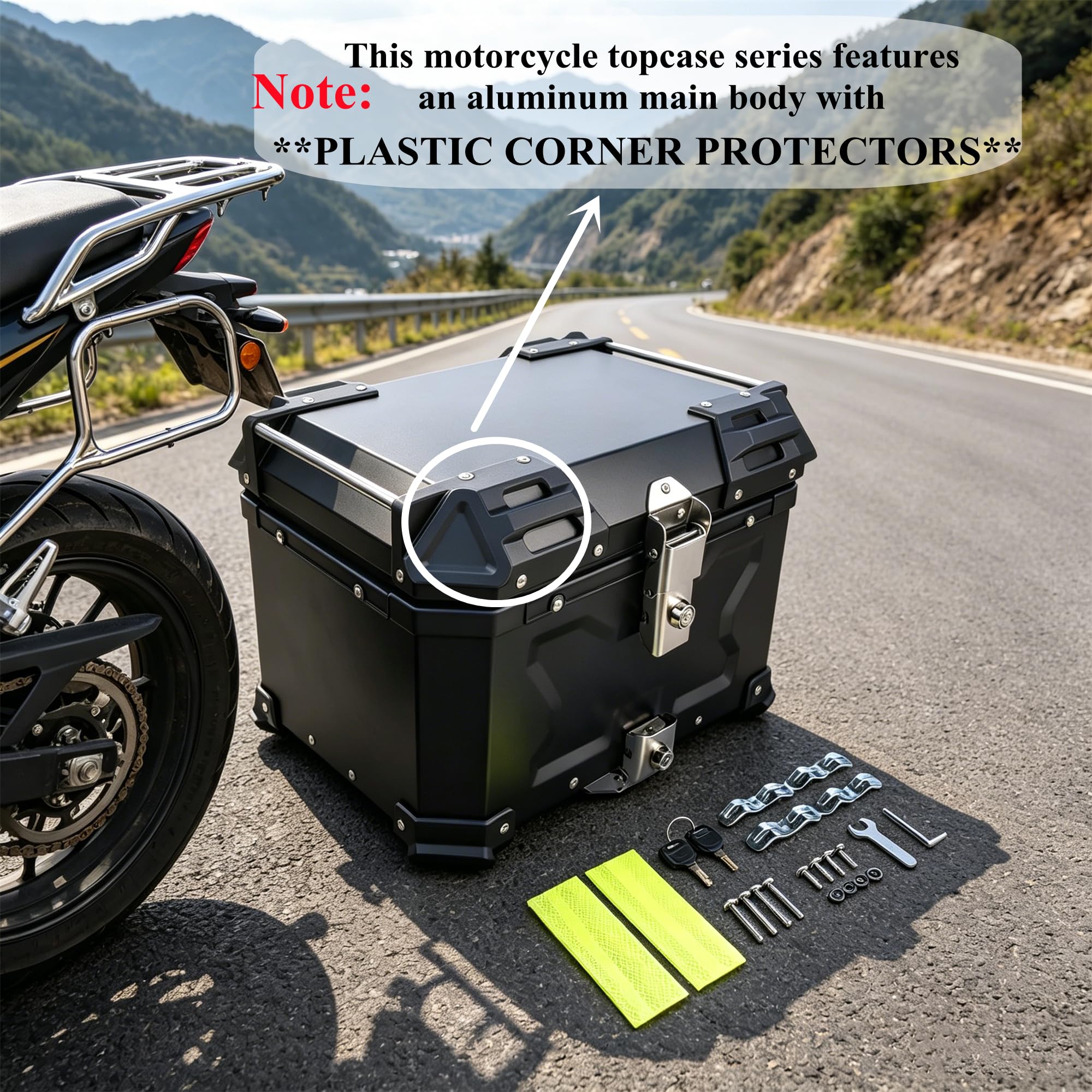 65L Motocicleta Top Case Aluminio Impermeable, Boot Caja Trasera con Cerradura de Seguridad para el Equipaje con Placa de Montaje, Negro