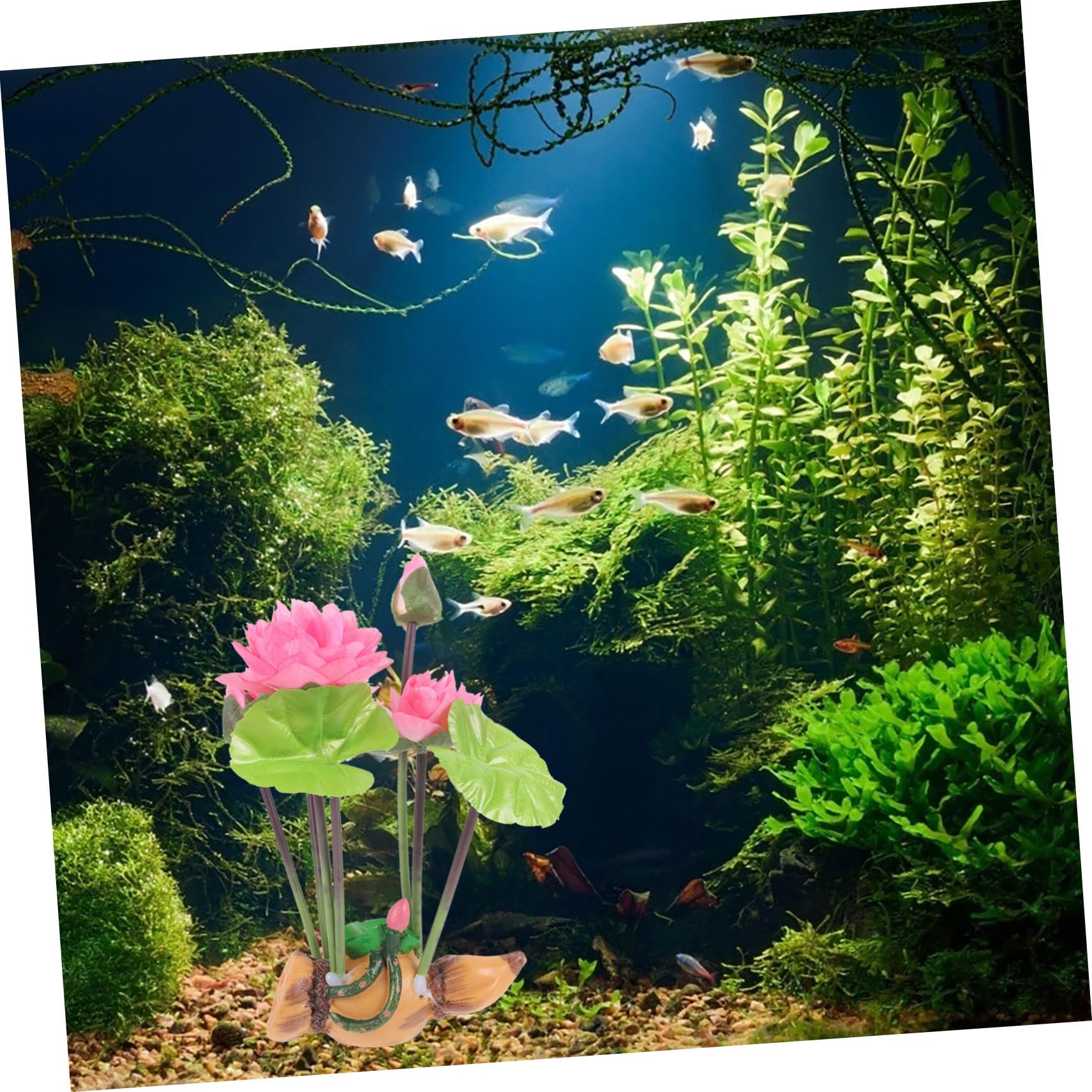 ULTECHNOVO 4 Pezzi Decorazioni Per Acquari Loto Artificiale Dell'acquario Arredamento Dell'acquario Ornamento Del Paesaggio Dell'acquario Decor Del Serbatoio Di Pesce Resina