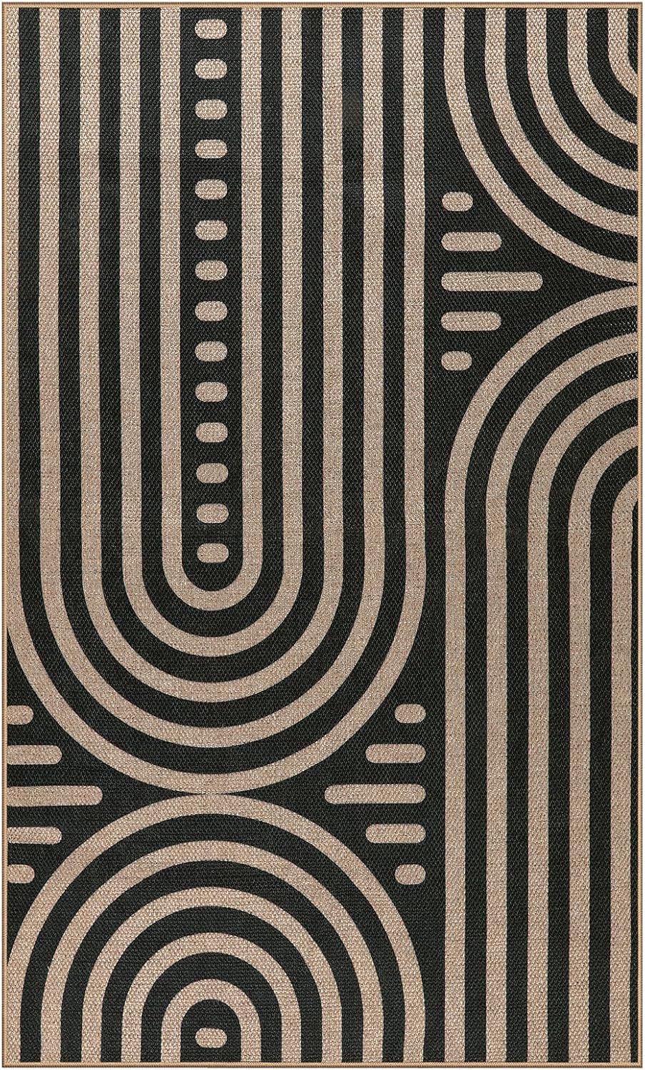 Wonnitar 3x5 Rug for Front Porch Decor, Washable Easy Jute Outdoor Patio Rug, Abstract Neutral Non Slip Non Shedding Door Carpet for Entryway Bedside Deck Farmhouse Office Foyer