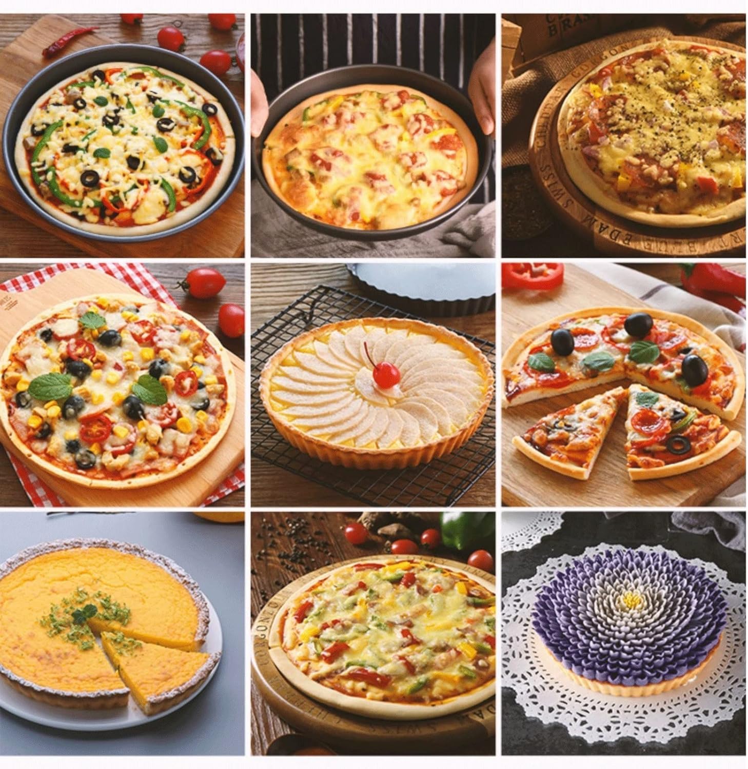 Baking Dish Pizza Tray Pizza Baking Tray Bakeware Black Crisper Pan Pizza Pan Pizza for Home Kitchen Restaurant Grill Casserole Dish (Size : 8 inch) ()