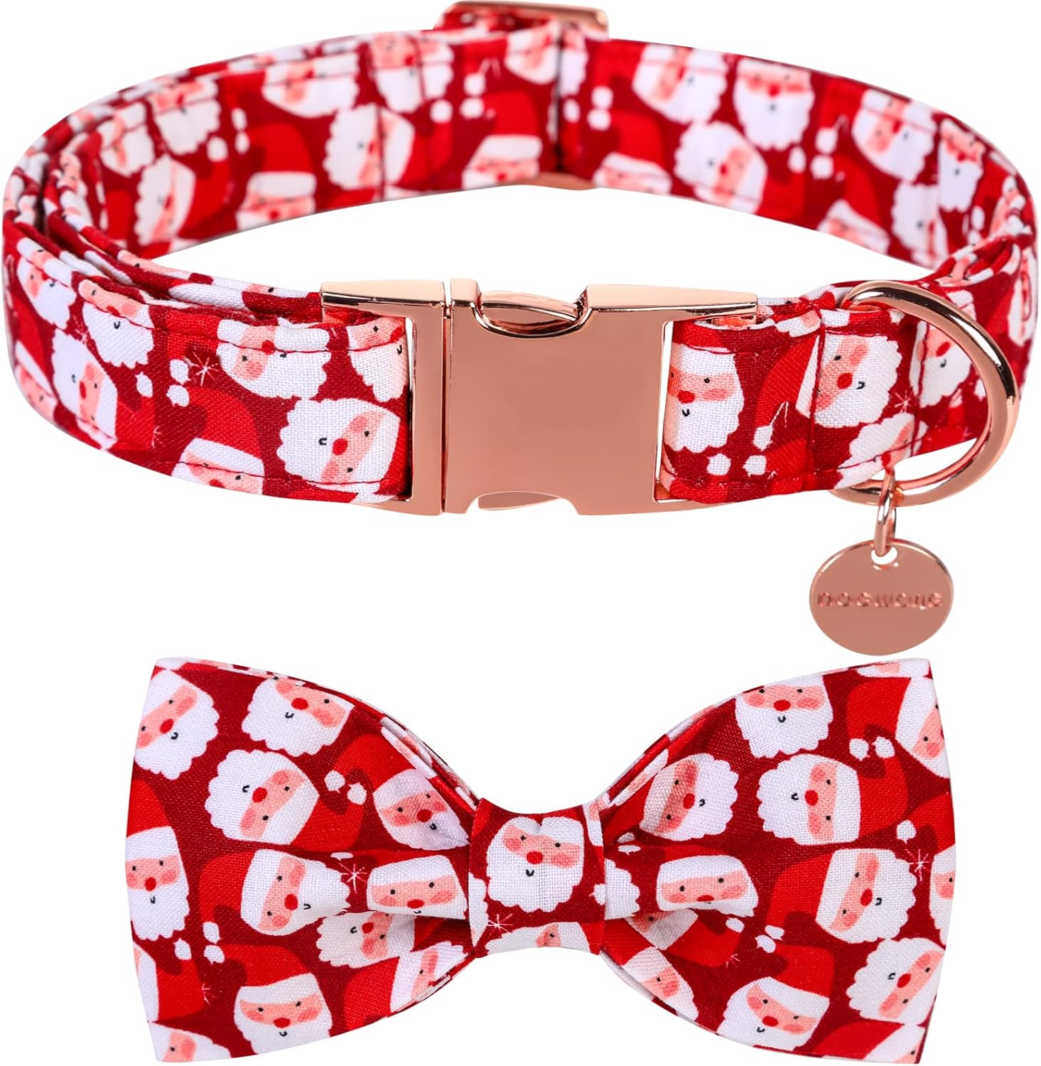 DOGWONG Christmas Dog Collar with Bow tie, Red Santa Claus