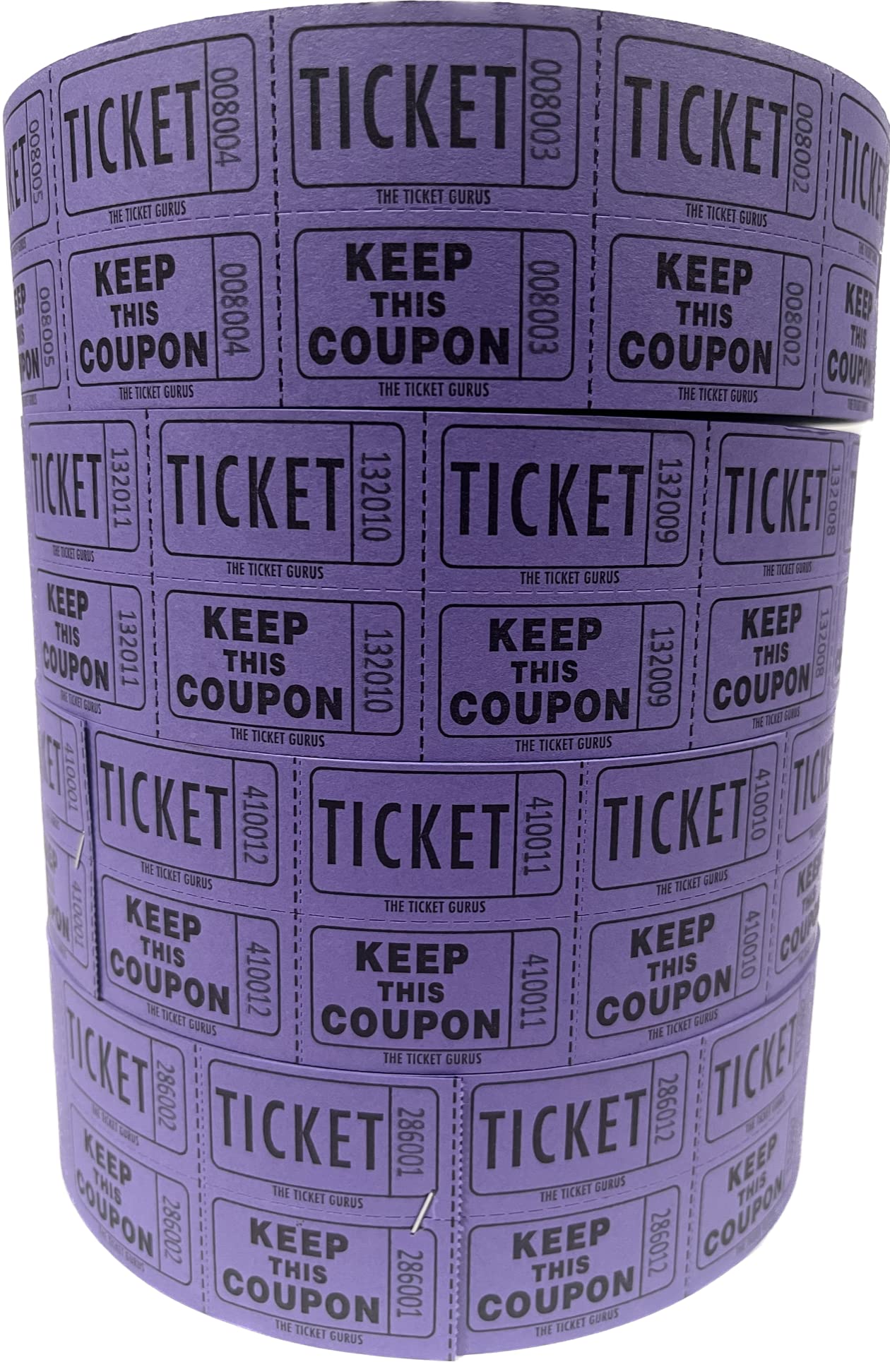 The Ticket Gurus-Raffle Tickets - 4 Purple Rolls of 2000 Double Tickets- 8,000 Total 50/50 Raffle Tickets