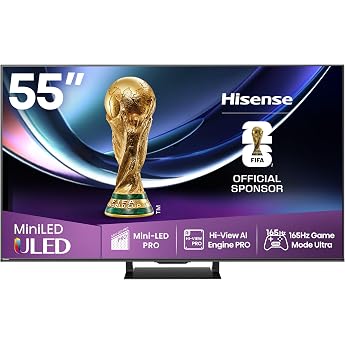 Hisense 55U7Q Pro TV 55 Inch, 4K Mini LED, Smart TV, Hi-View AI Engine Pro, 165Hz Game Mode Ultra, FreeSync Premium Pro, 2.1.