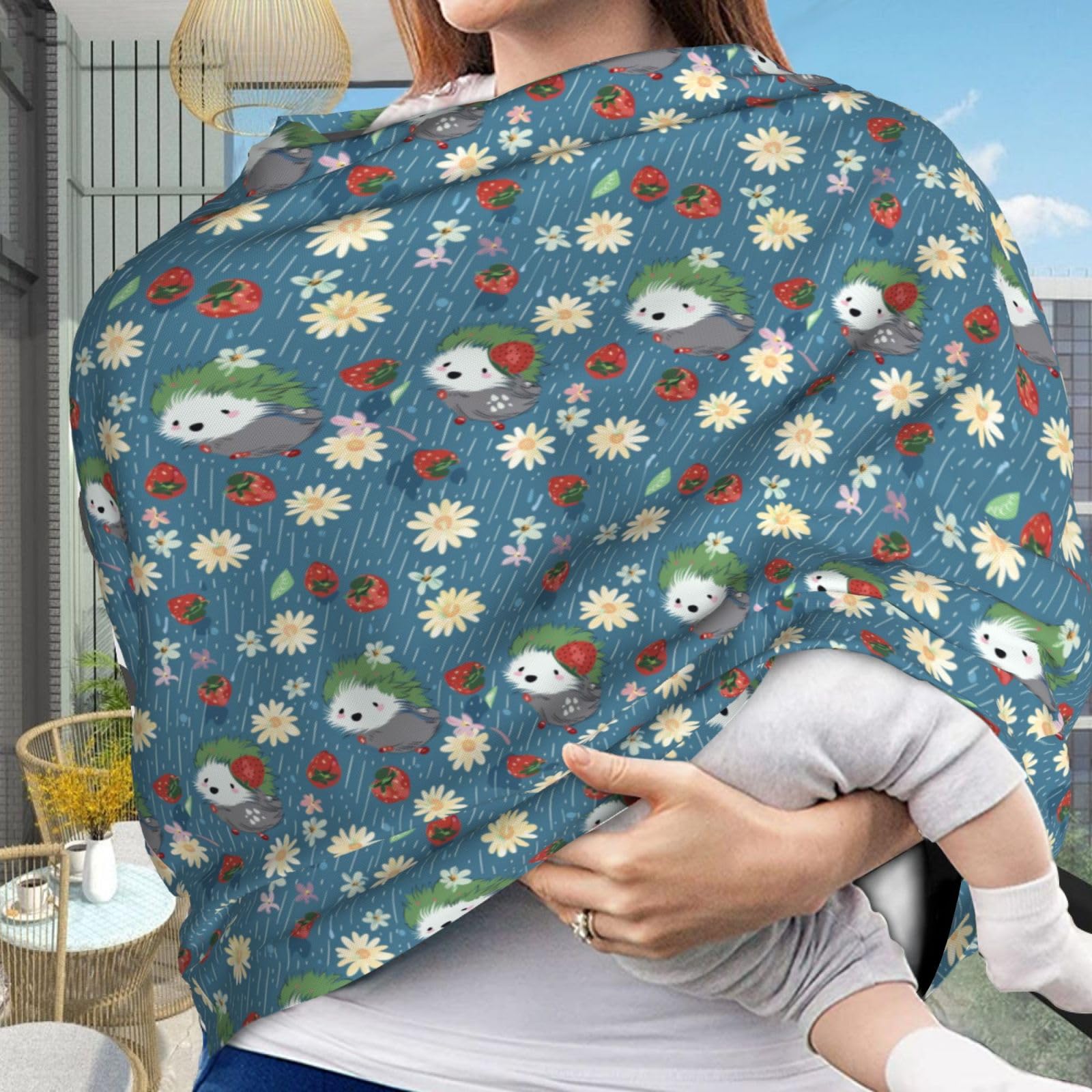Muishi Hedgehog Strawberry Rain Baby Car Seat Covers Carseat Canopy Soft Infant Stroller Cover Nursing Breastfeeding Covers for Girls Boys Newborn
