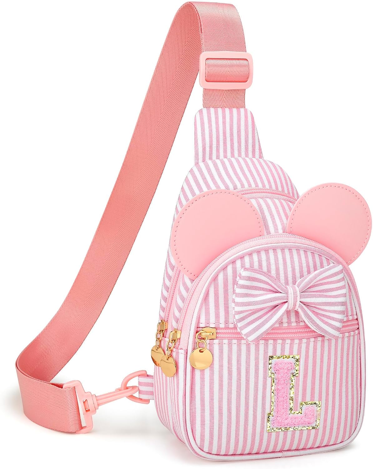 Birthday Gifts for Girls Kids - Initial Sling Bag for Girls, Mini Personalized Girl Crossbody Bag, Small Toddler Fanny Pack for Girl Kid, Birthday Gifts for 3 4 5 6 7 8 Years Old (Pink L)