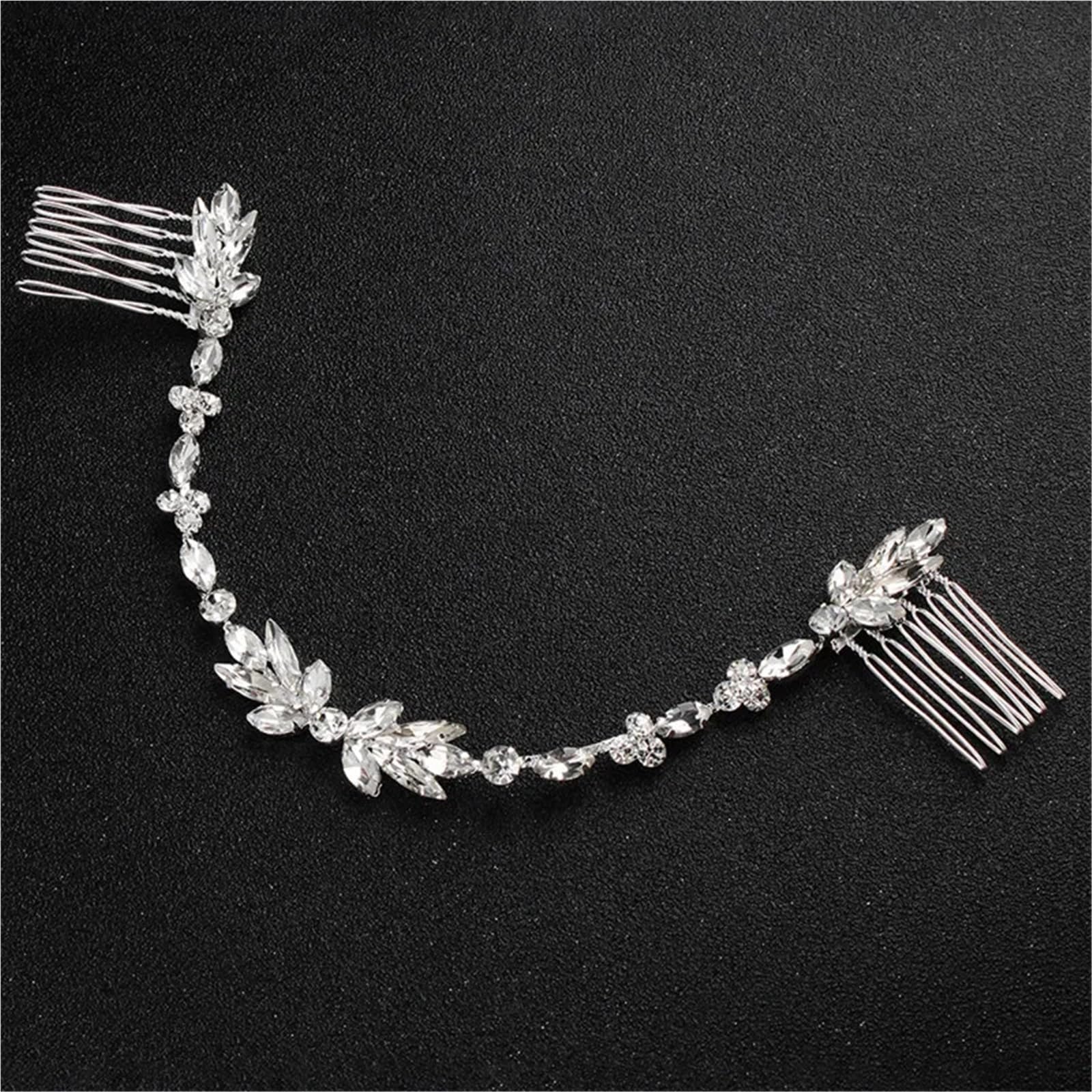 2 stücke Hochzeit Lange Haar Kämme Kristall Biegsamen Braut Haar Schmuck Zubehör Frauen Haarnadeln Haarteile Für Hochzeit，Party(Silver)
