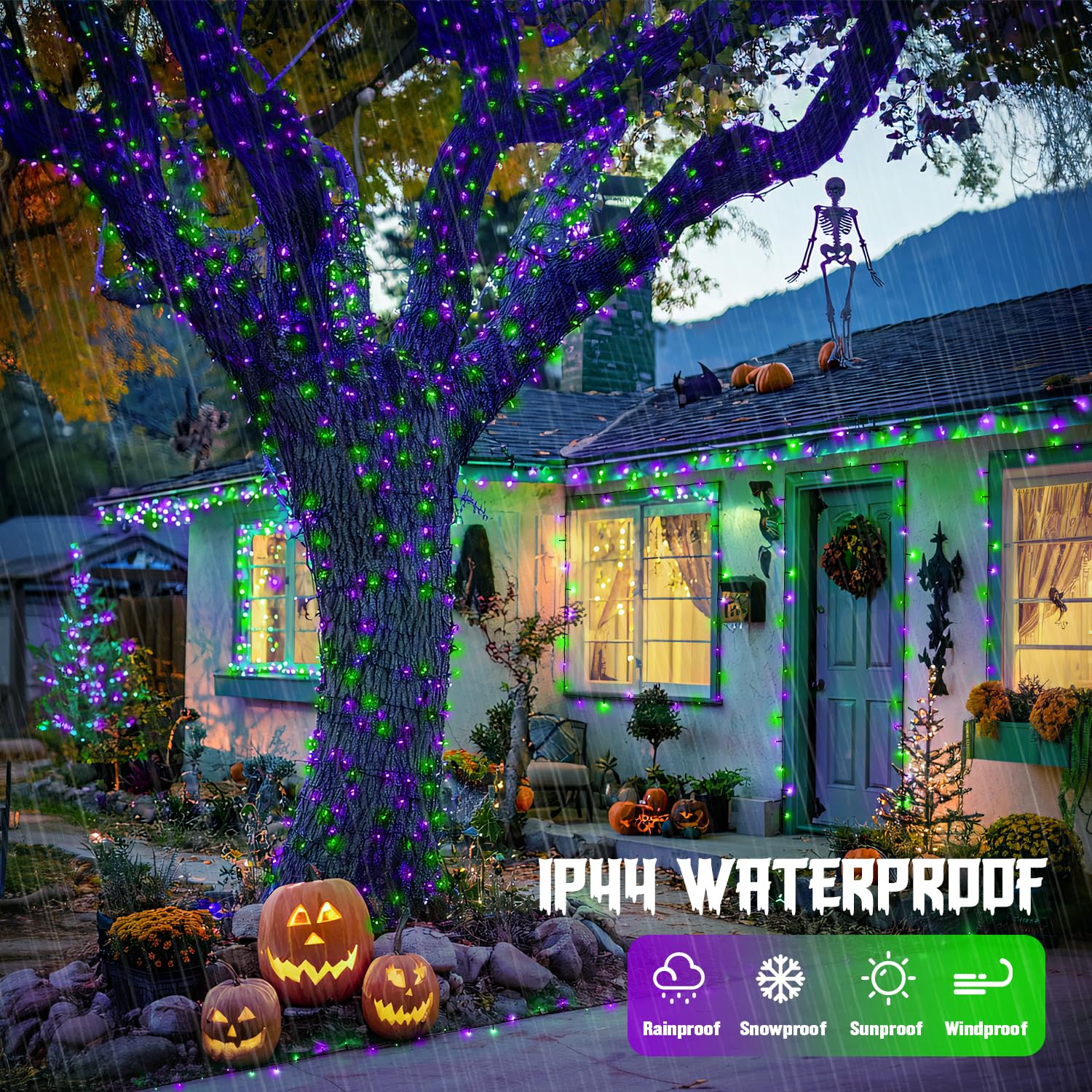 JMEXSUSS Guirnalda de 100 luces LED verdes moradas y verdes
