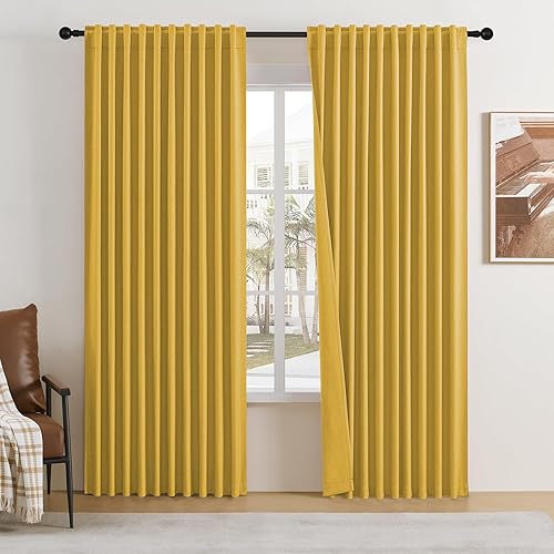 Miniatura 41 de DUALIFE - Cortinas de lino opacas beige de 54 pulgadas de largo, con pestaña trasera y bolsillo para cortinero, cortinas estrechas para dormitorio,