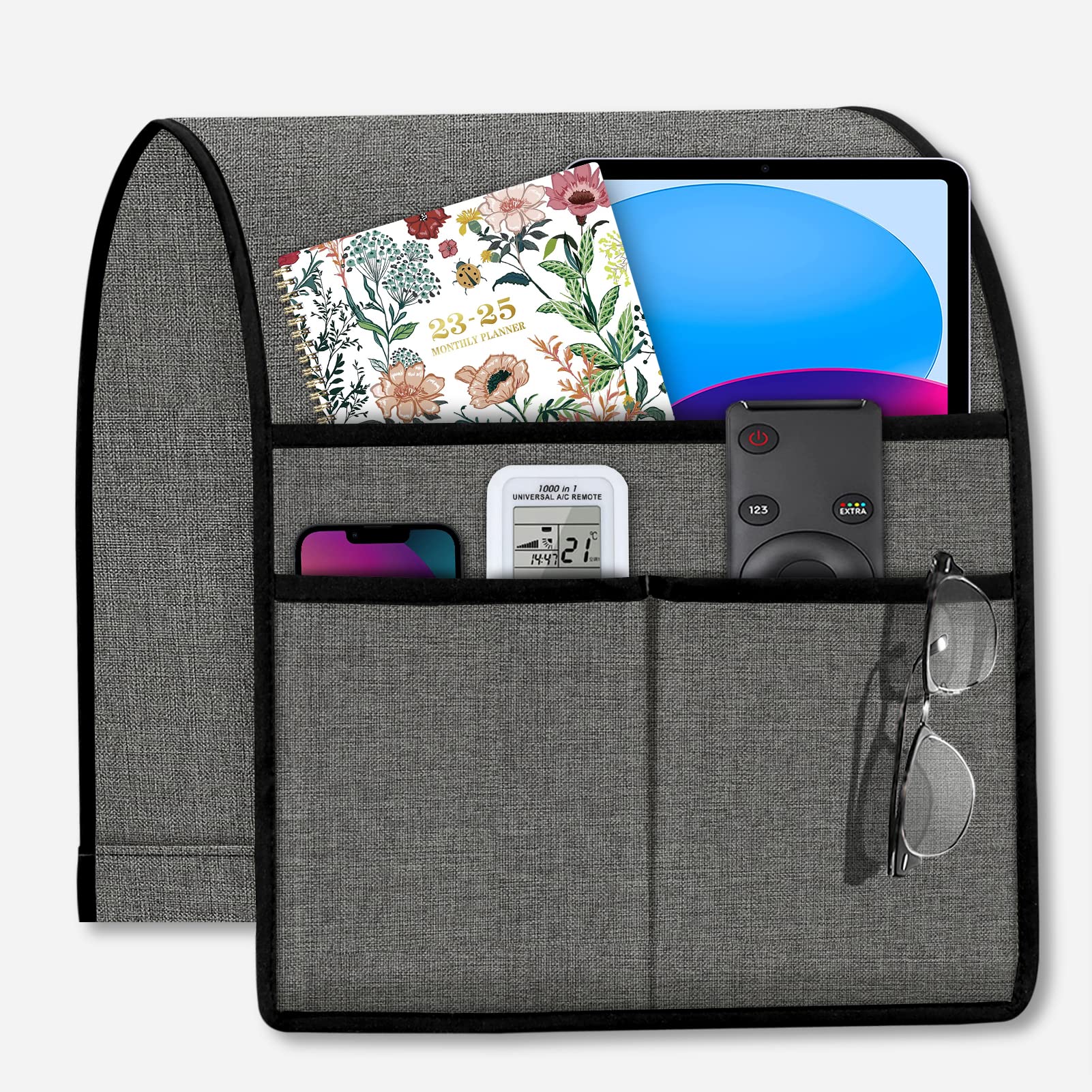 Joywell Sofa Armrest Organizer, 3 Pockets Remote Holder on Couch & Chair Arm for TV Remote Control, Magazine, Books, Cell Phone, iPad, Grey