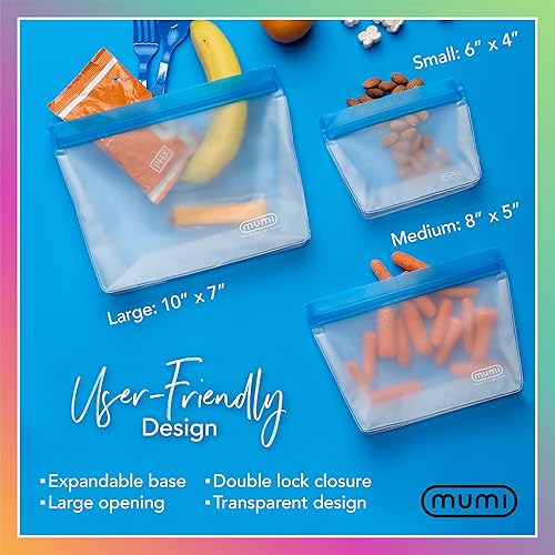 Miniatura 3 de MUMI Piccolo Bolsas reutilizables con cremallera, juego de 3 bolsas de silicona con cierre hermético  Bolsas reutilizables con cierre hermético para