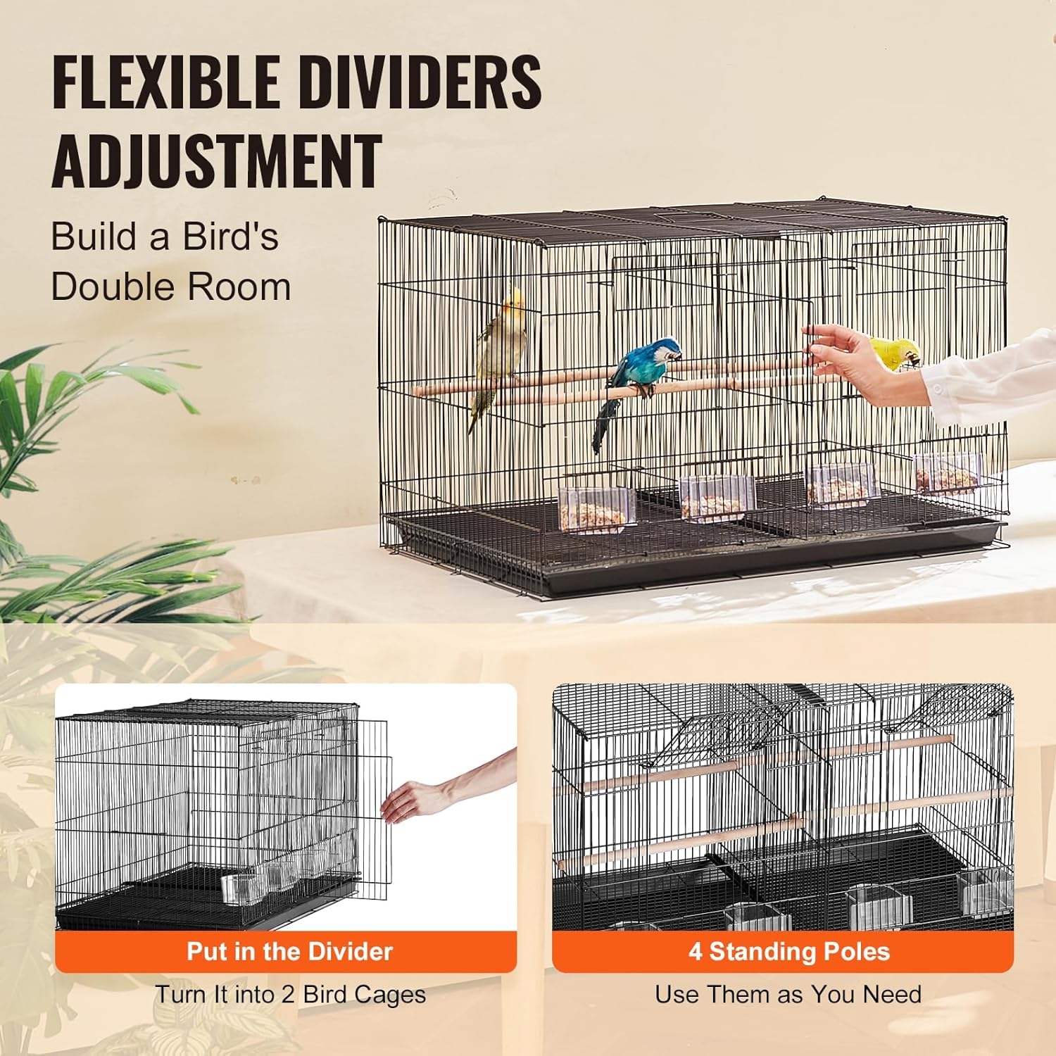 Jaula para Pájaros, Transportín Versátil para El Hogar Y Los Viajes, Ideal para Cacatúas, Loros, Periquitos, Cotorras, Cotorras, Palomas Y Otras Aves Pequeñas Y Medianas. Black, Dividable