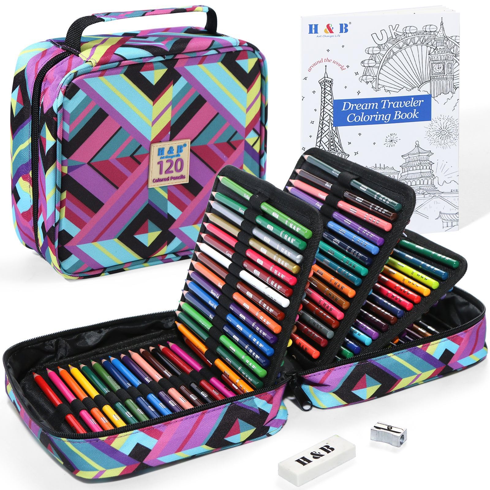 Roleness 120 Oil Based Colored Pencils Soft Core Wood Storage Pouch Art Set