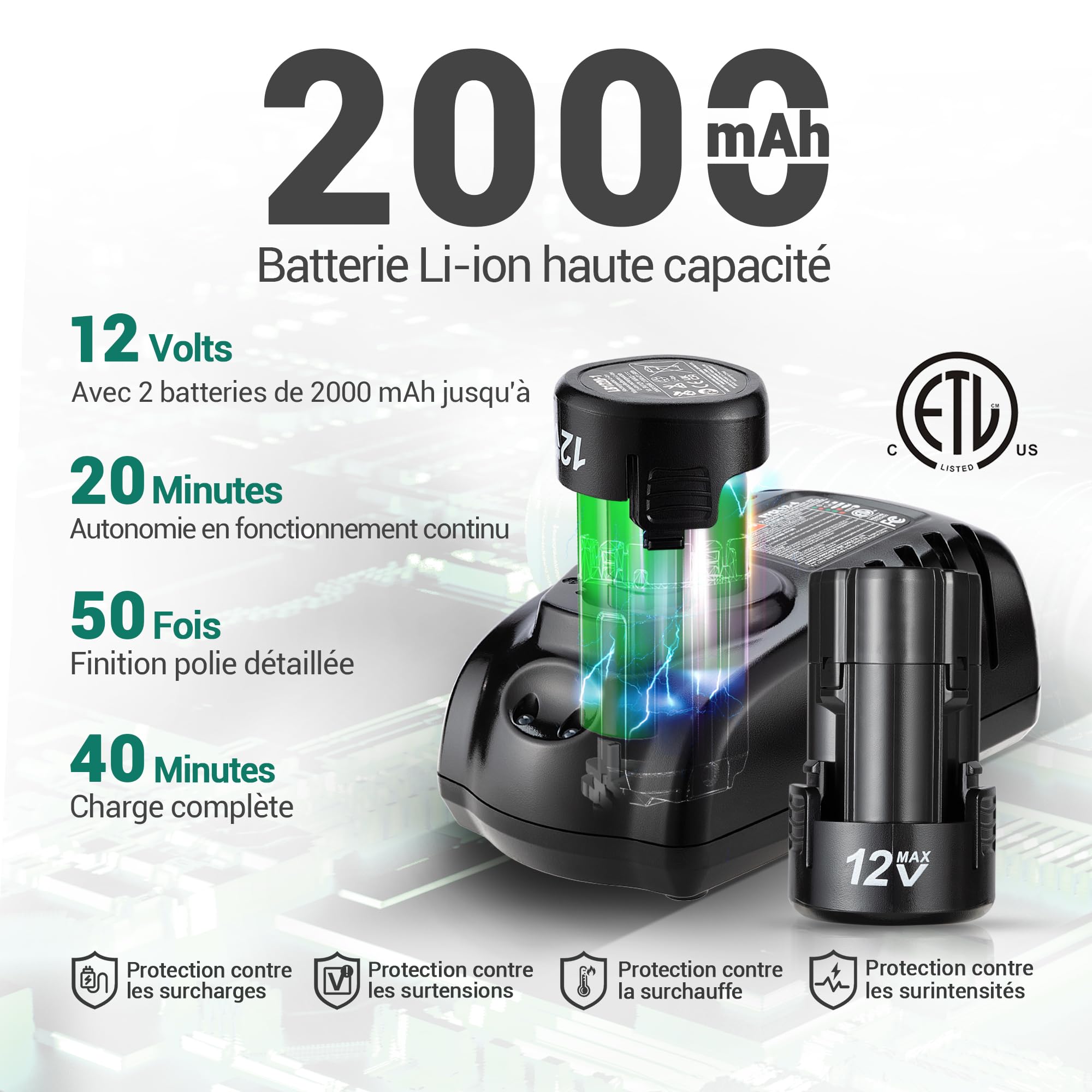 DCA Mini Polisseuse sans Fil 12V, 75mm Mini Polisseuse Voiture Sans Balais et 50mm Ponceuse , 2 Batteries 2,0Ah, 2 Vitesses 2800-8300 tr/min pour Polissage/Lustrage/Ponçage/Cirage Automobile