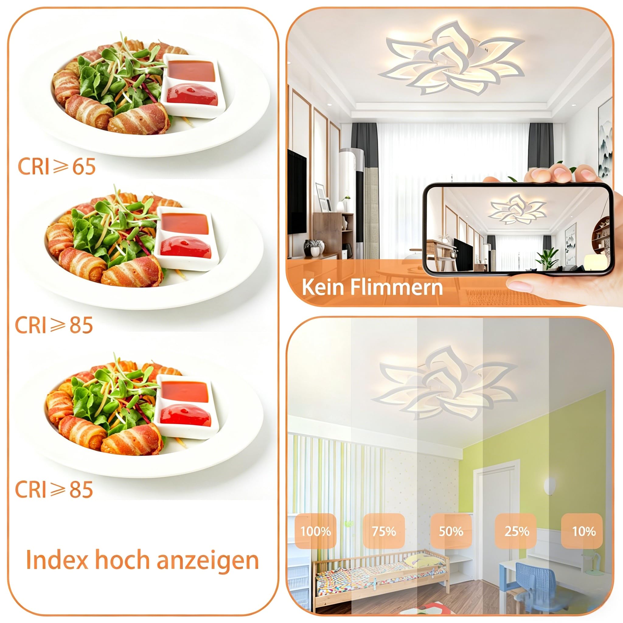LED Deckenleuchte Dimmbar, 45-65W Schlafzimmer mit Fernbedienung und APP, Wohnzimmerlampe Deckenlampe moderne Deckenbeleuchtung Deckenbeleuchtung Kronleuchter Dimming Lampe Ceiling