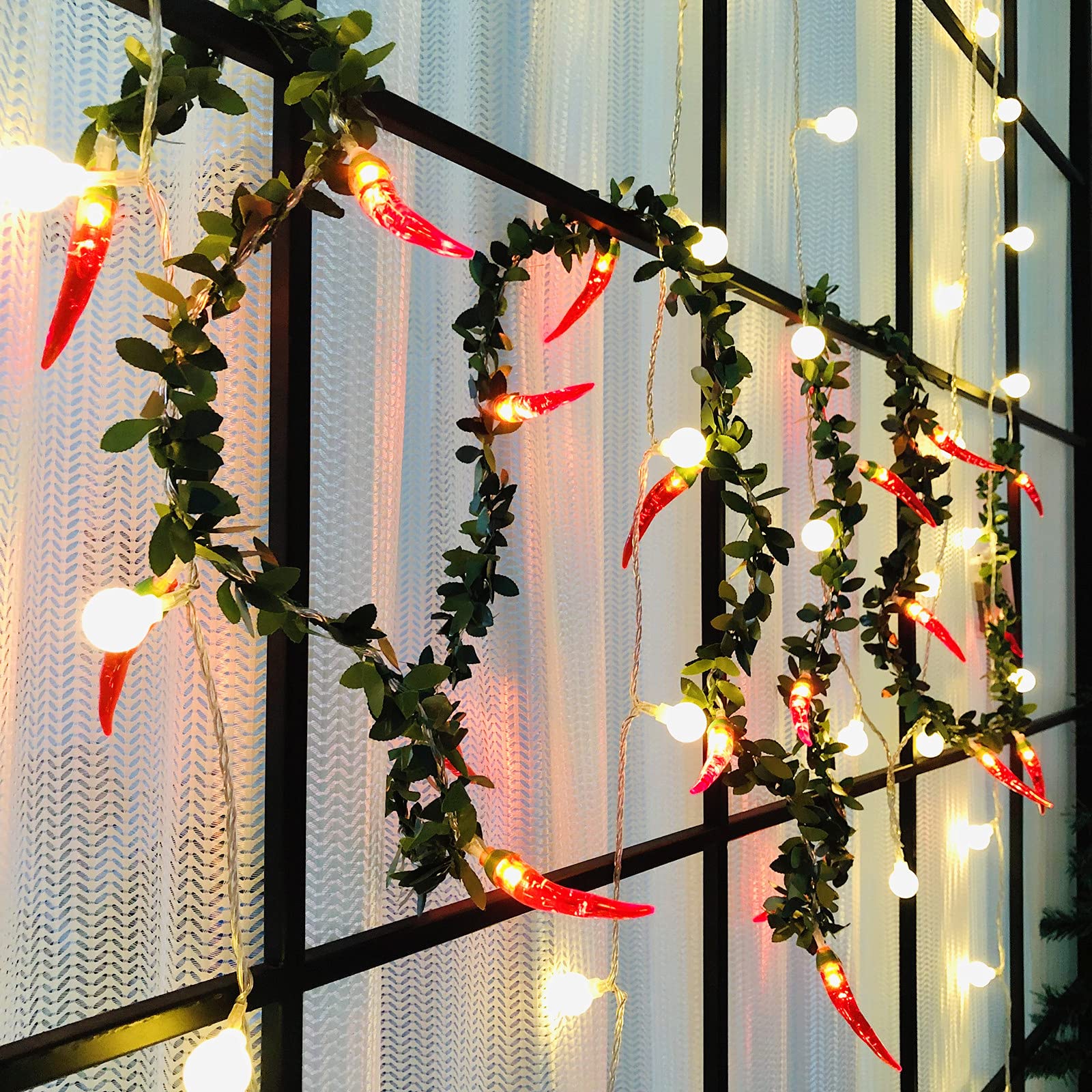 Riaxuebiy Chili String Lights 3m 20LED Red Chili Pepper Lights USB Powered Chili Decor Night Light for Party Garden Christmas Thanksgiving Day Decoration (Red Chili+Leaf Vine) - Image 3