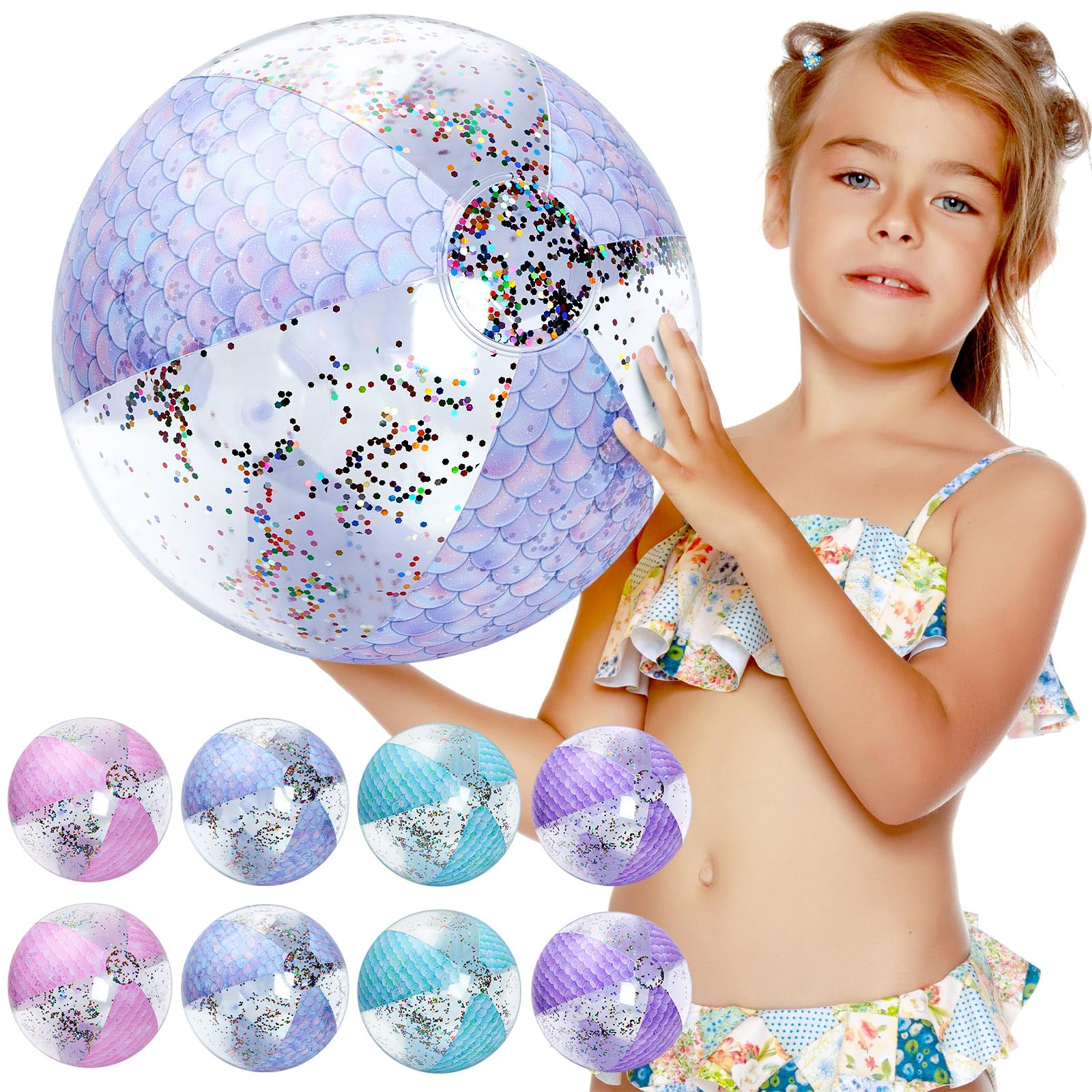 Honoson Mermaid Beach Ball 12 Inch Jumbo Inflatable Beach Ball Glitter Beach Ball Mermaid Party Favors Mermaid Pool Toys with Inflator for Mermaid Party Games Swimming Pool Water Birthday Sea Favor