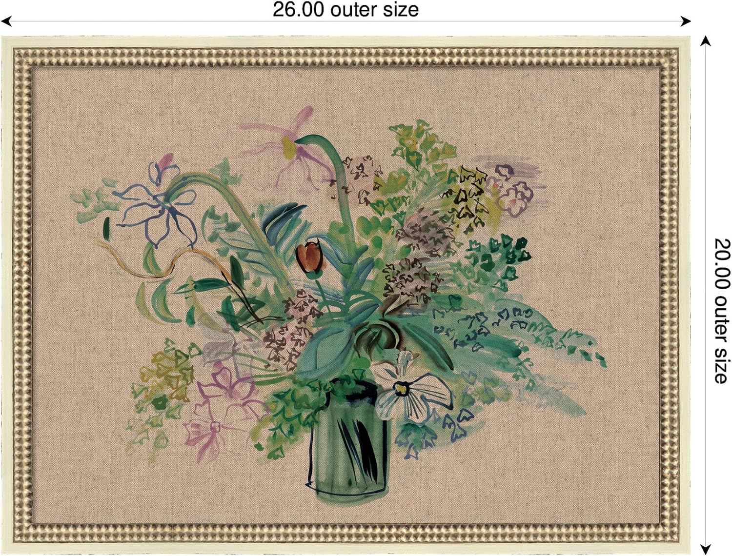 Kate and Laurel Framed Canvas Wall Art Print Bouquet a la Fleur Jaune by Raoul Dufy by Nostalgia Prints, 26 x 20, Castellan Distressed White Frame, Bohemian Boho, Flower Art for Wall Decor