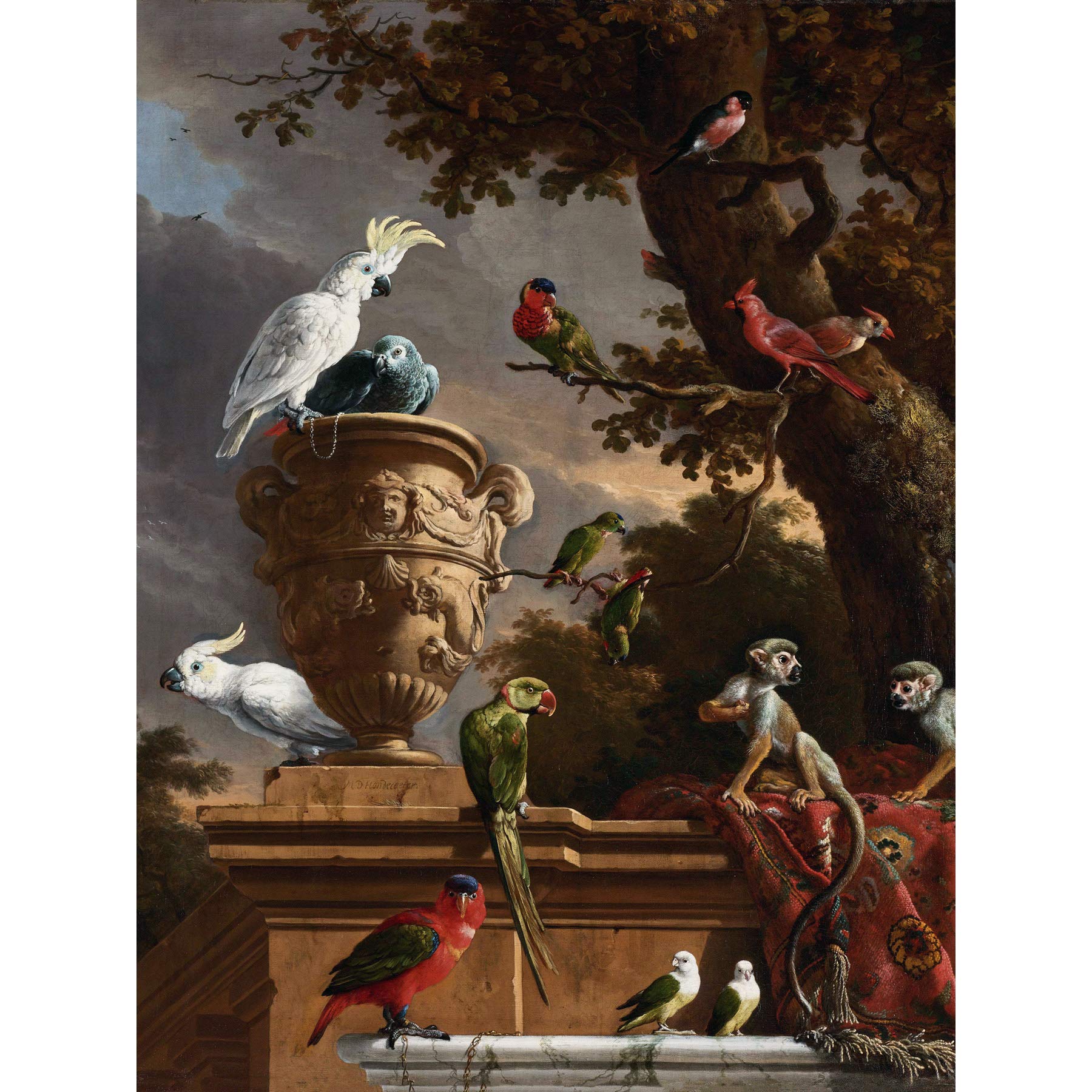 Artery8 Hondecoeter Menagerie Exotic Birds Parrots Painting Premium Wall Art Canvas Print 18X24 Inch