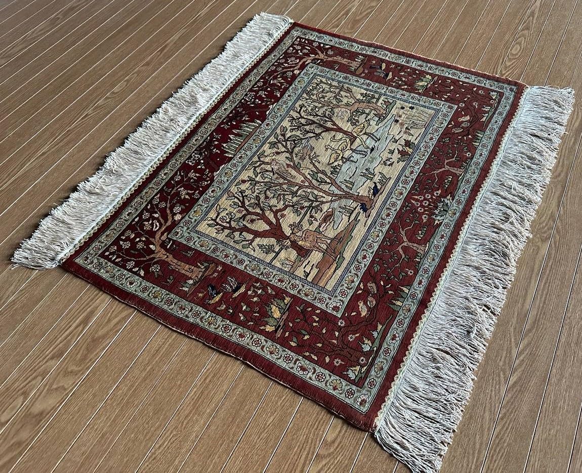 Amazon | 60×80シルクトルコヘレケ産絨毯カーペットラグマット□3326 