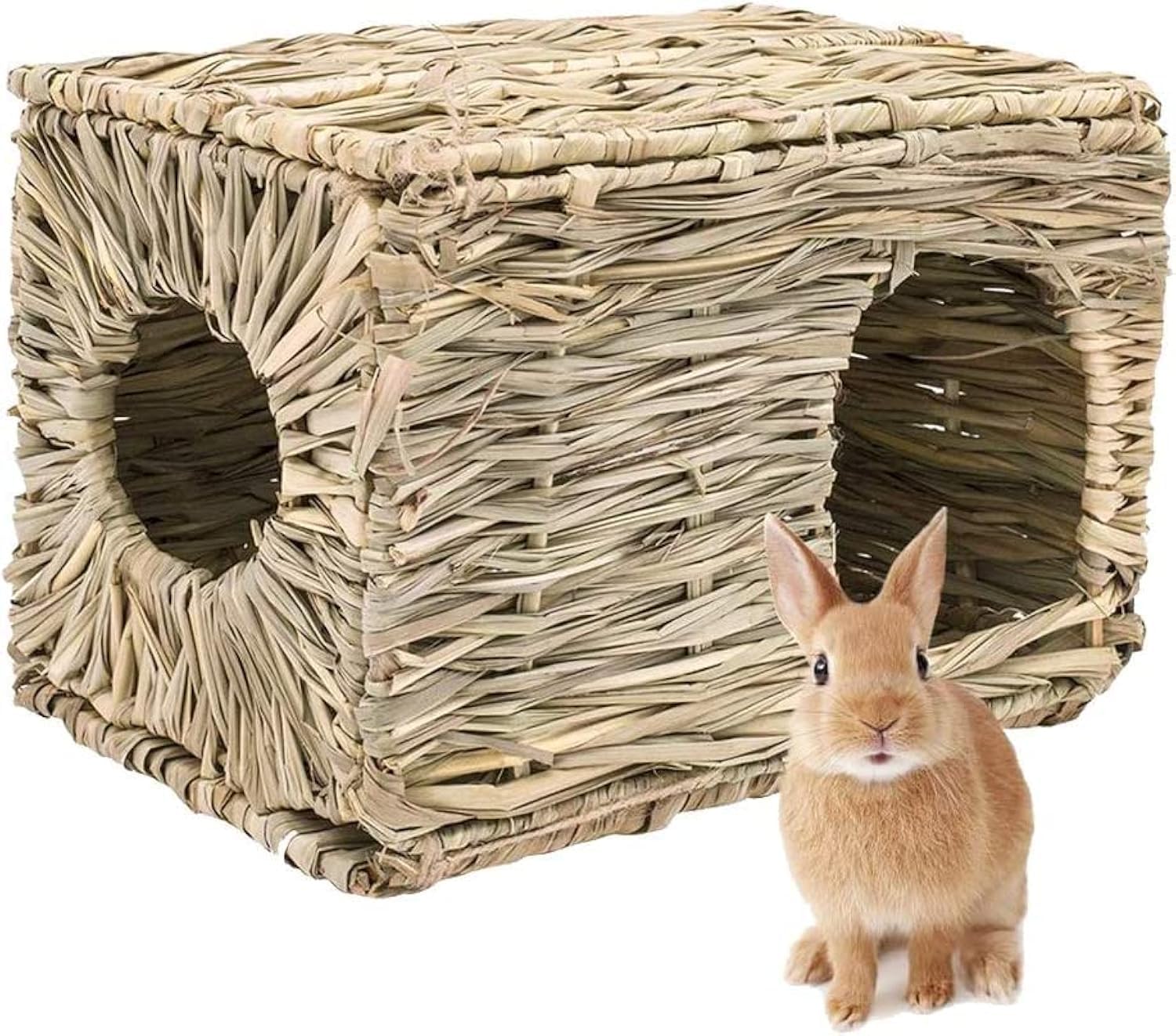 LWINGFLYER 2PCS Rabbit Grass House Woven Folding Beds Sleeping Chew Toys for Small Animal Bunny Hamster Chinchillas Guinea Pet Hay Bed — image 1