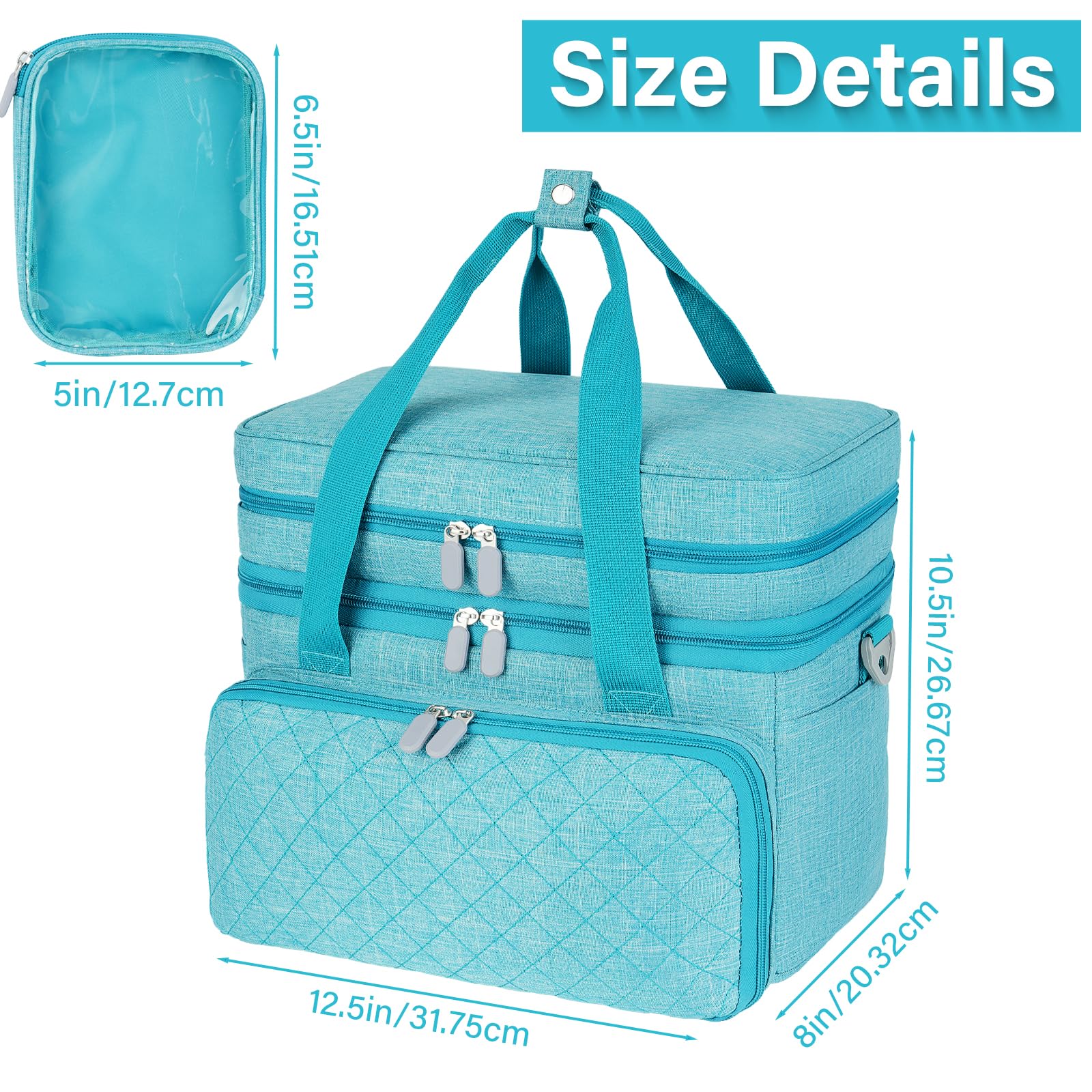 Trousse de Rangement pour Accessoires de Couture avec bandoulière, Sac de Rangement Double Couche avec 2 Pochettes Amovibles pour Accessoires et Fournitures de Couture, Bleu