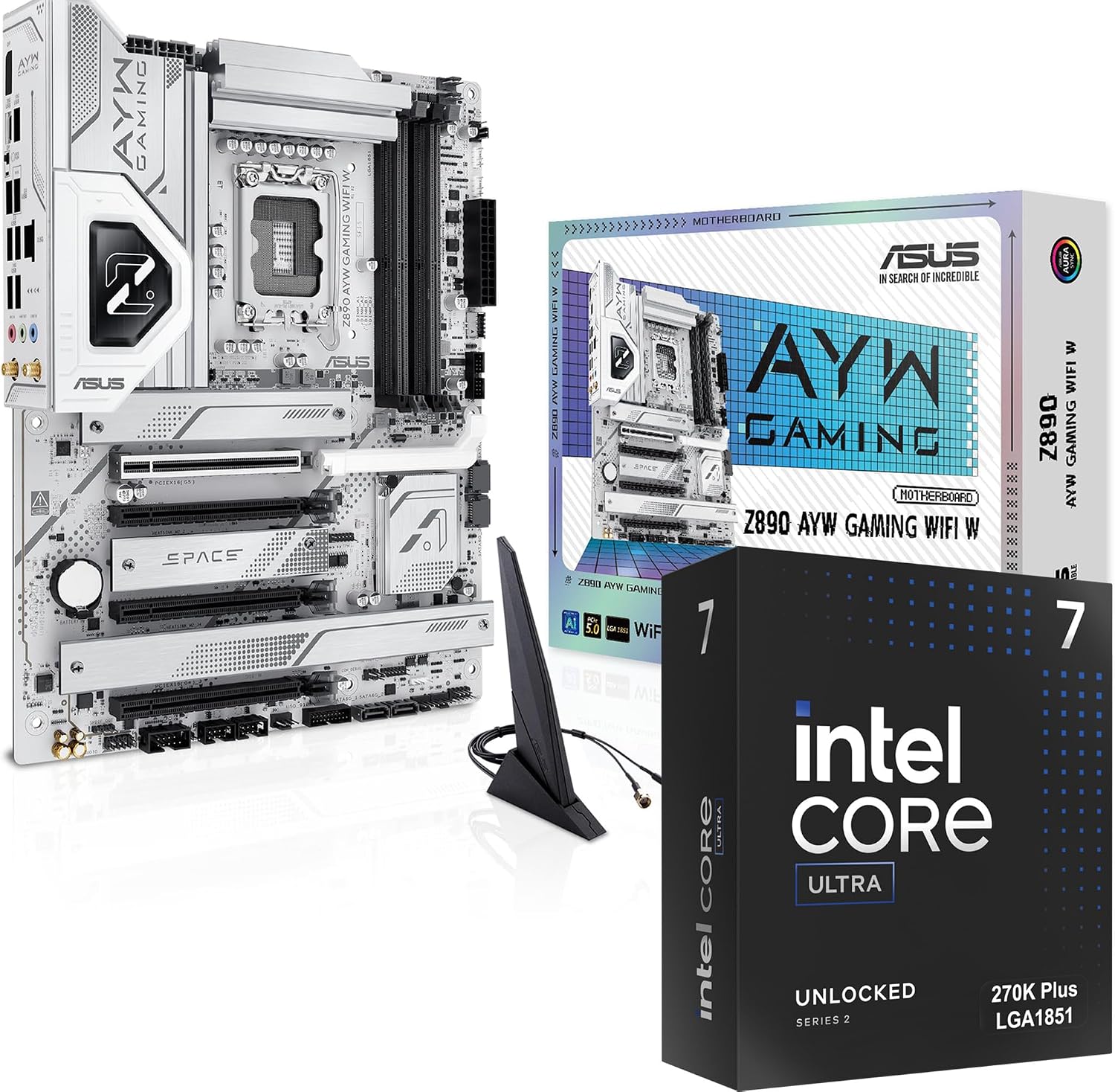 CPU Motherboard Combo -Intel Core Ultra 7 270K Plus 24 cores up to 5.5 GHz Desktop Processor with Asus Z890 AYW Gaming WiFi W LGA 1851 ATX Motherboard