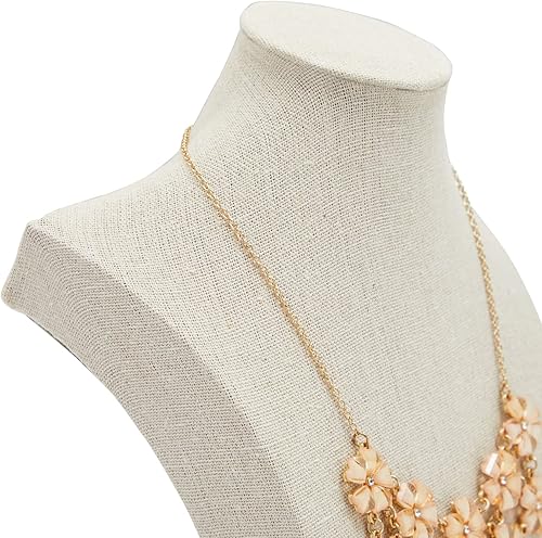 Miniatura 4 de Busto de exhibición de joyería de lino de 12 pulgadas, soporte de maniquí para collares, tiendas minoristas y ferias comerciales (beige)