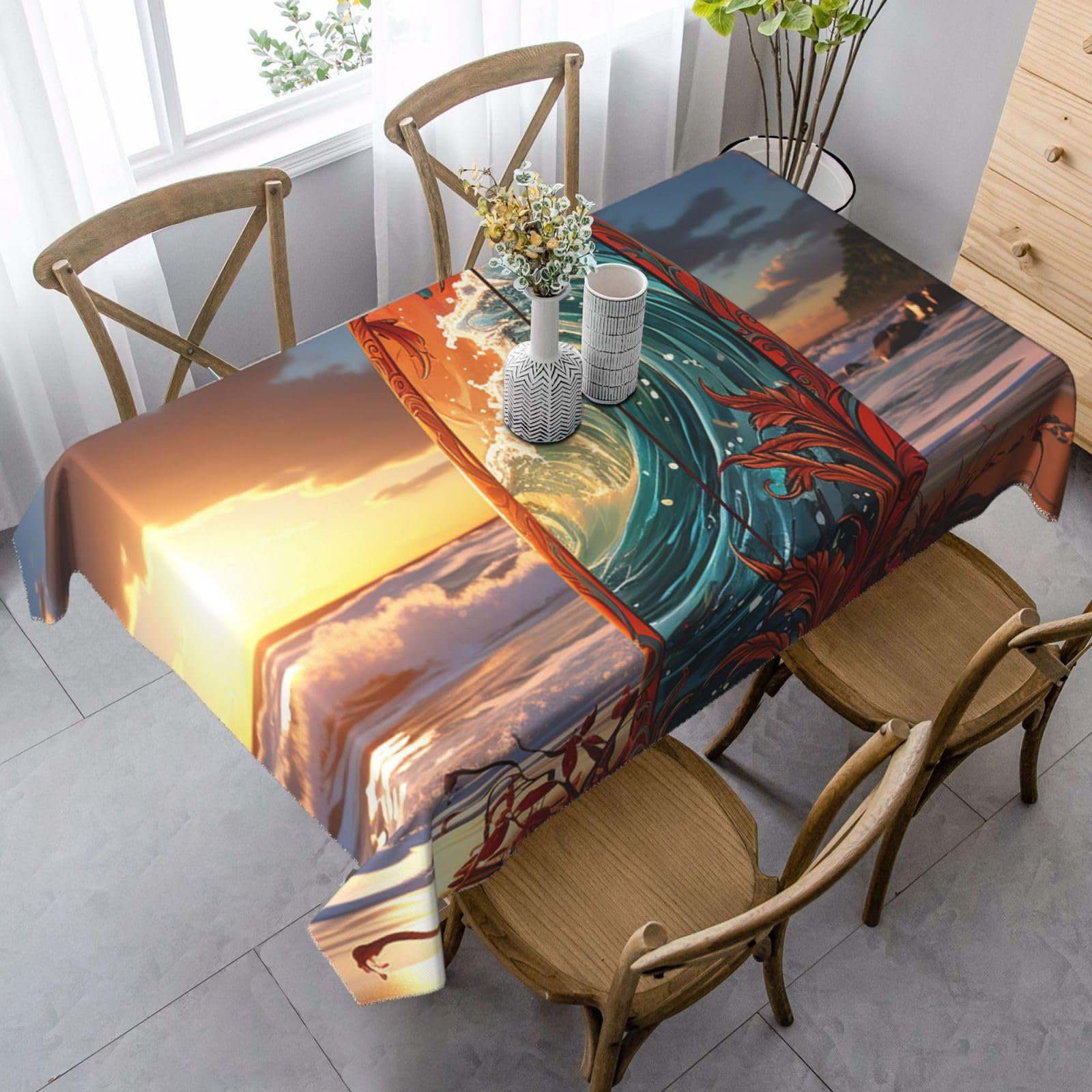Colorful Surfboard Rectangle Tablecloth 35x55 Inch, Washable Reusable Farmhouse Table Cloths Wrinkle Free And Spillproof Kitchen Dinning Table Cover For Party Wedding Picnic Home Decor Tablecloths
