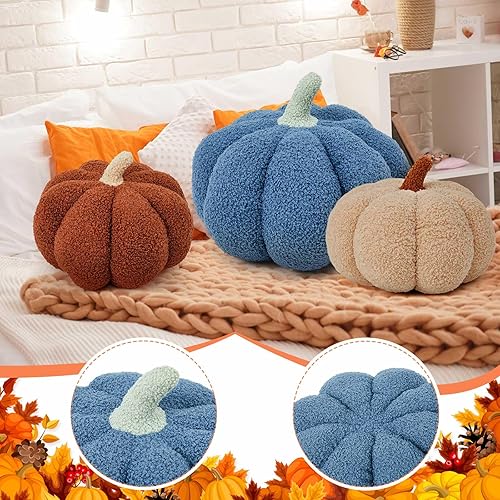 Miniatura 6 de Juexica 3 almohadas de calabaza de peluche esponjosas en 3D con forma de calabaza decoración de otoño, Acción de Gracias, Halloween, cojín de
