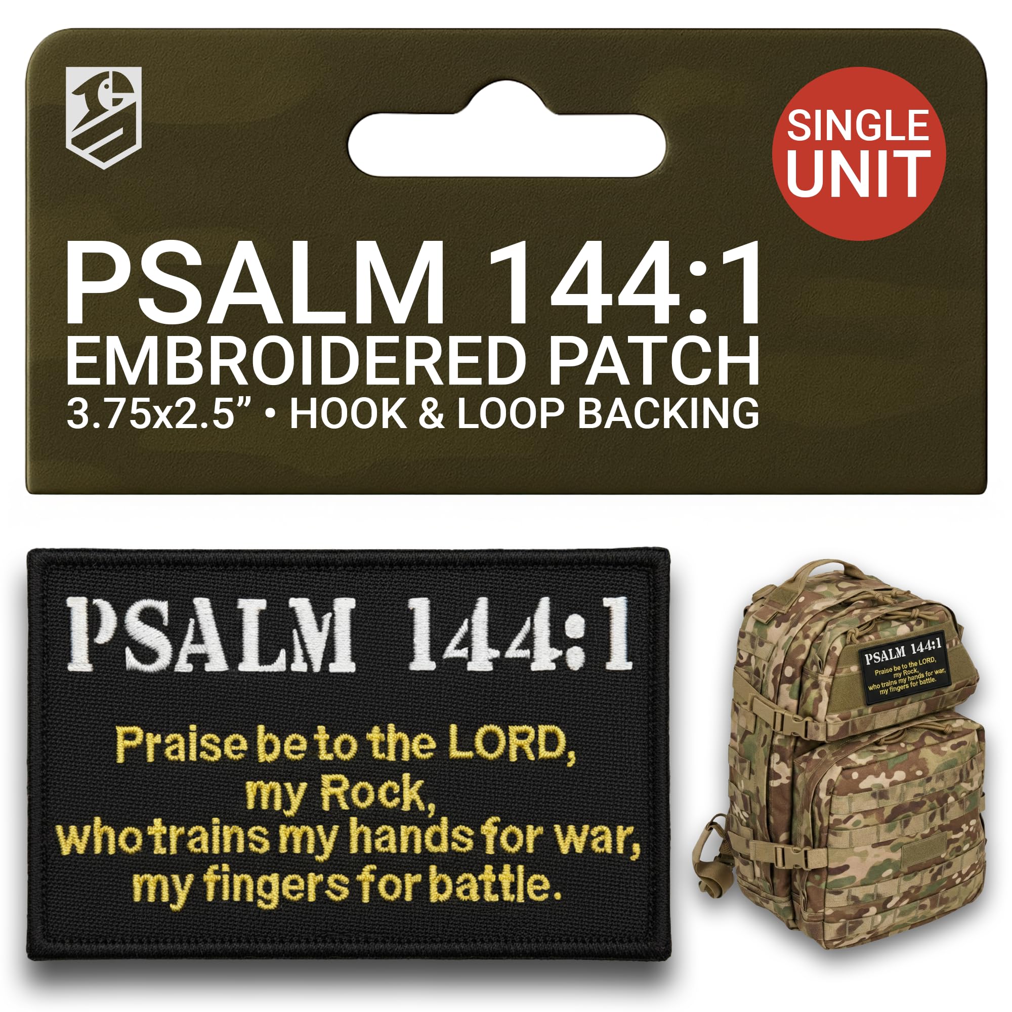 Bluyellow Psalm 144 1 Patch Embroidered Morale Tactical Patches for Backpack Tactical Vest Dog Harness Hook & Loop Christian Patch Prayer Warrior
