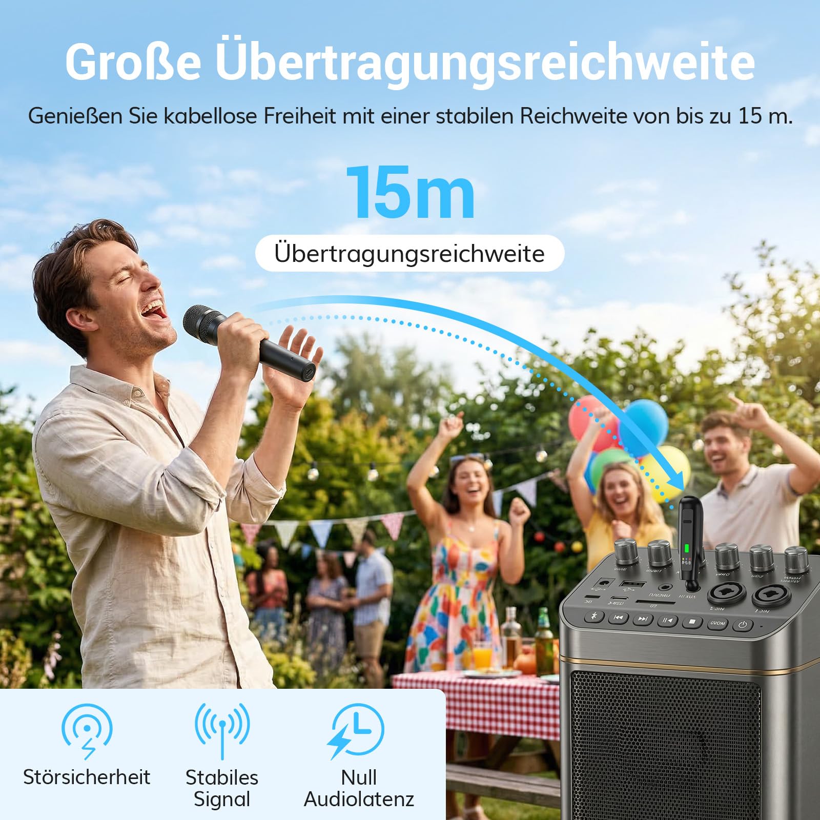 TONOR 2.4G Dual-Mikrofon Kabellos, wiederaufladbares Funkmikrofon Set mit 6,35/3,5 mm Empfänger, 15 m Reichweite Kabelloses Mikrofon für Gesang, Hauspartys, Geburtstage, TW-220
