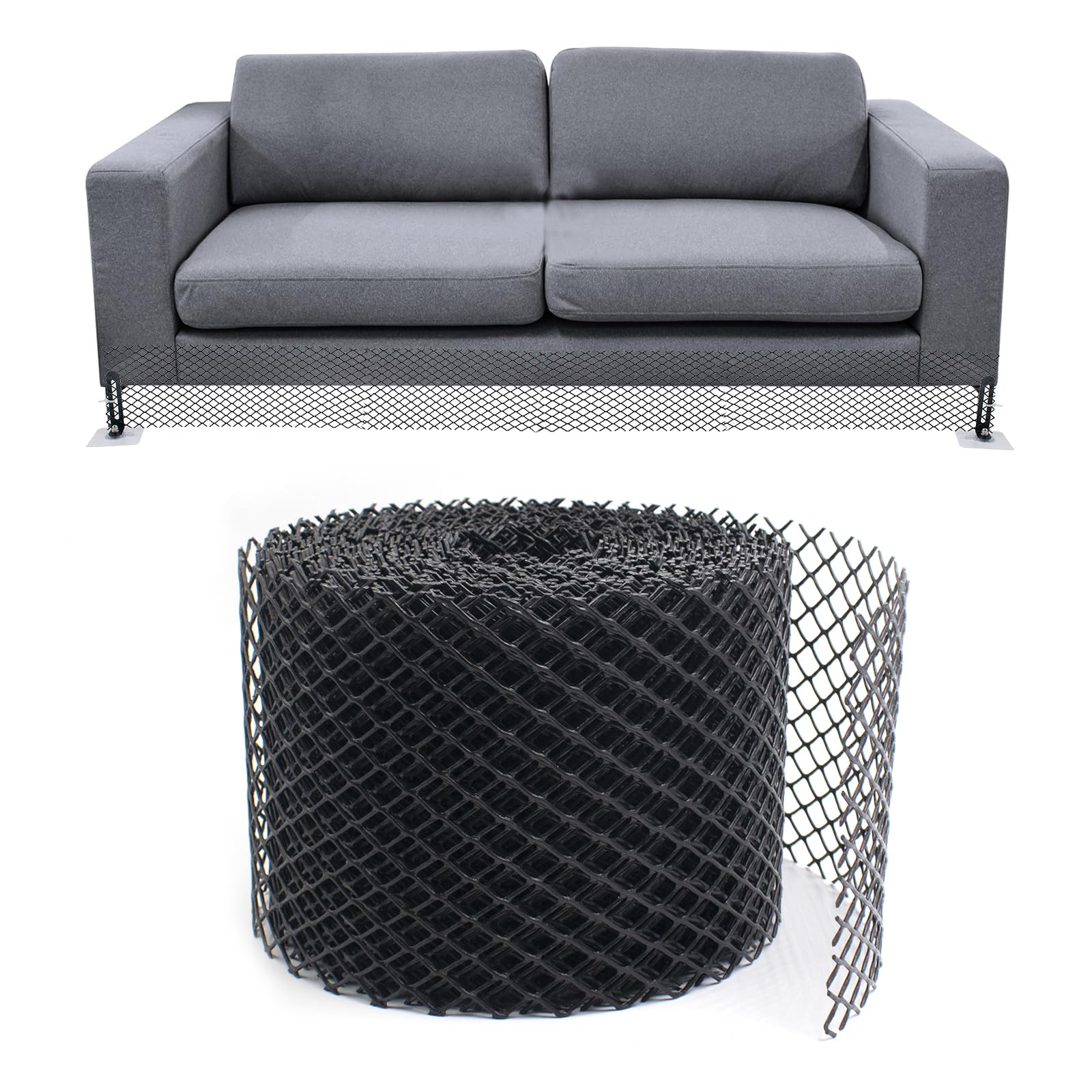 JoyHuaTrade Under Couch Toy Blocker, 32.8 Ft by 3.94 Inch Cuttable Couch Bumpers Partition Net with Mounting Device, Under Furniture Protector for