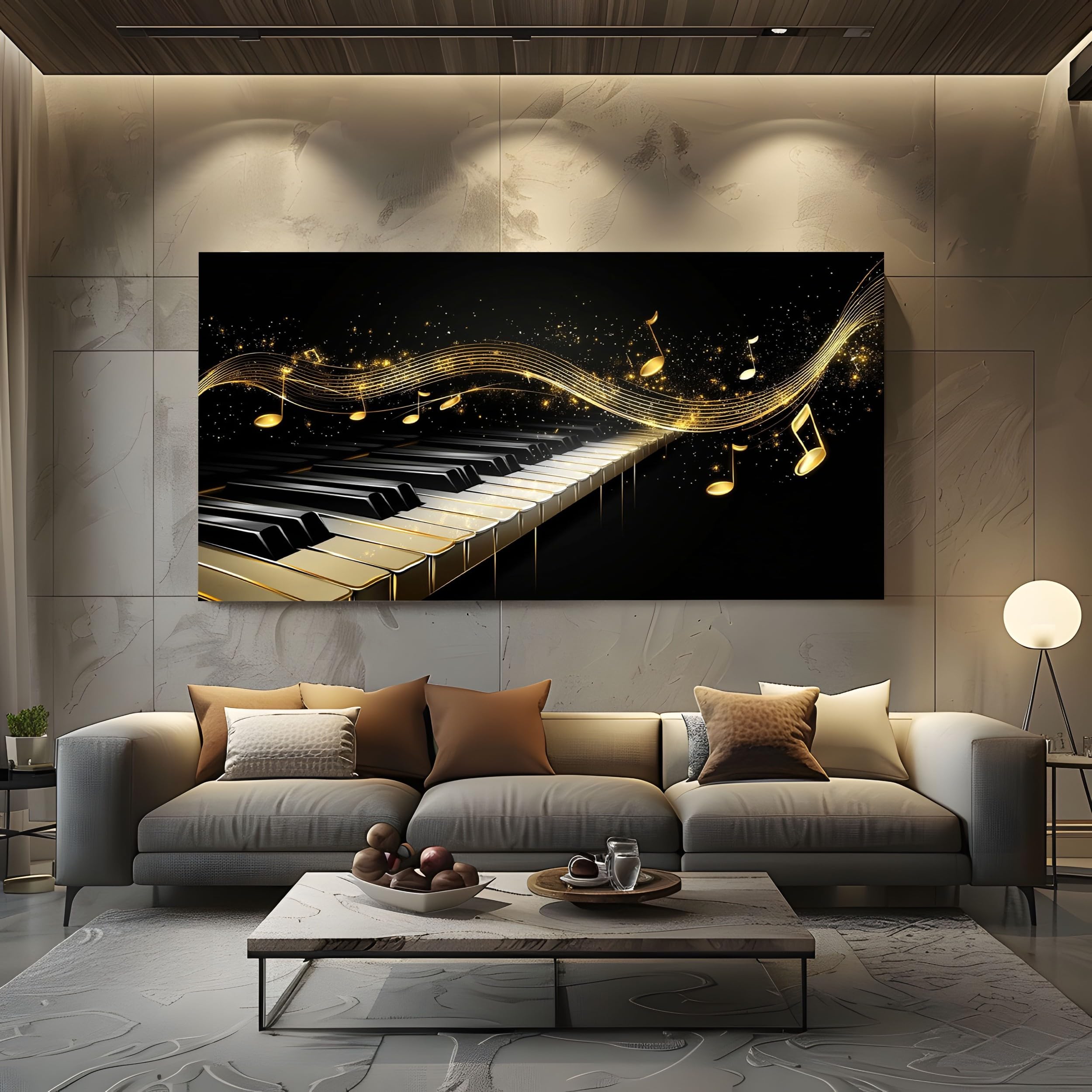 ZORYAN Quadri Moderni Tema Musicale Pianoforte Grandi con Cornice 80x160cm | Dimensioni Spartito con Chiave Classica Stampa su Tela per Soggiorno Cielo Stellato di Lusso Quadro Decorazione Murale