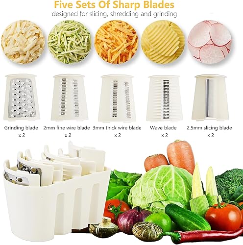 Miniatura 5 de Rallador de queso giratorio con mango rallador de queso 5 en 1, triturador de queso de manivela con base de succión fuerte, cortador de verduras de